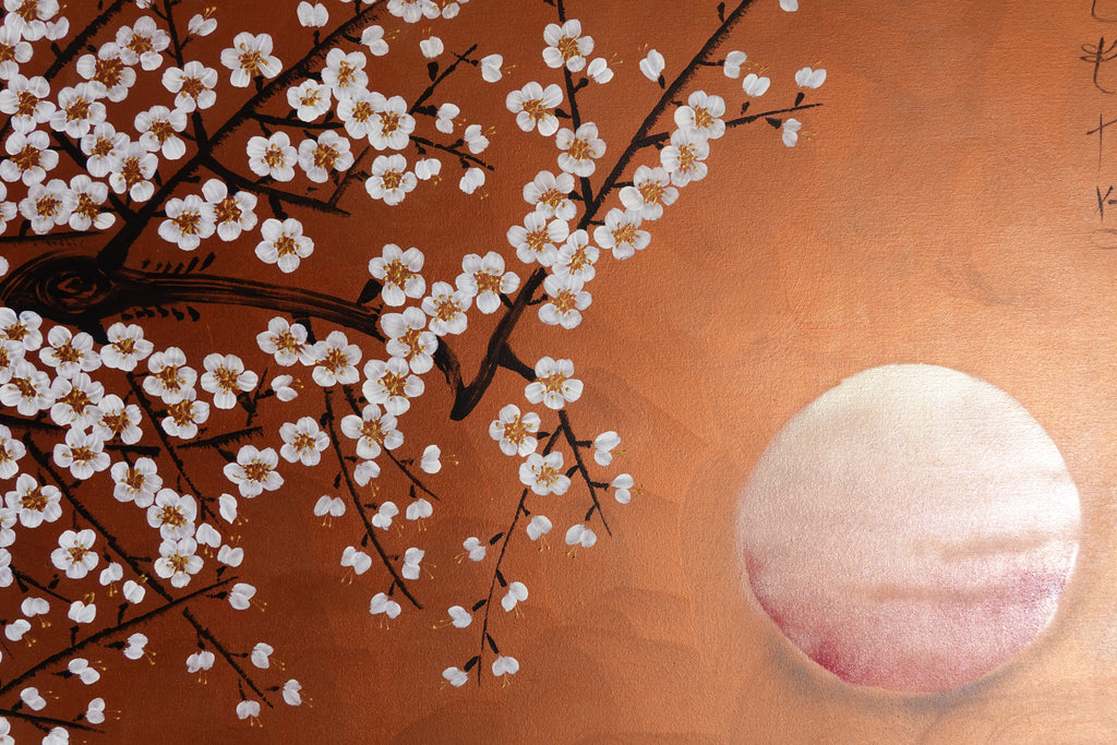 Sakura blanche J511 — Peinture japonaise cuivrée | Grande Acrylique sur toile | Ksavera