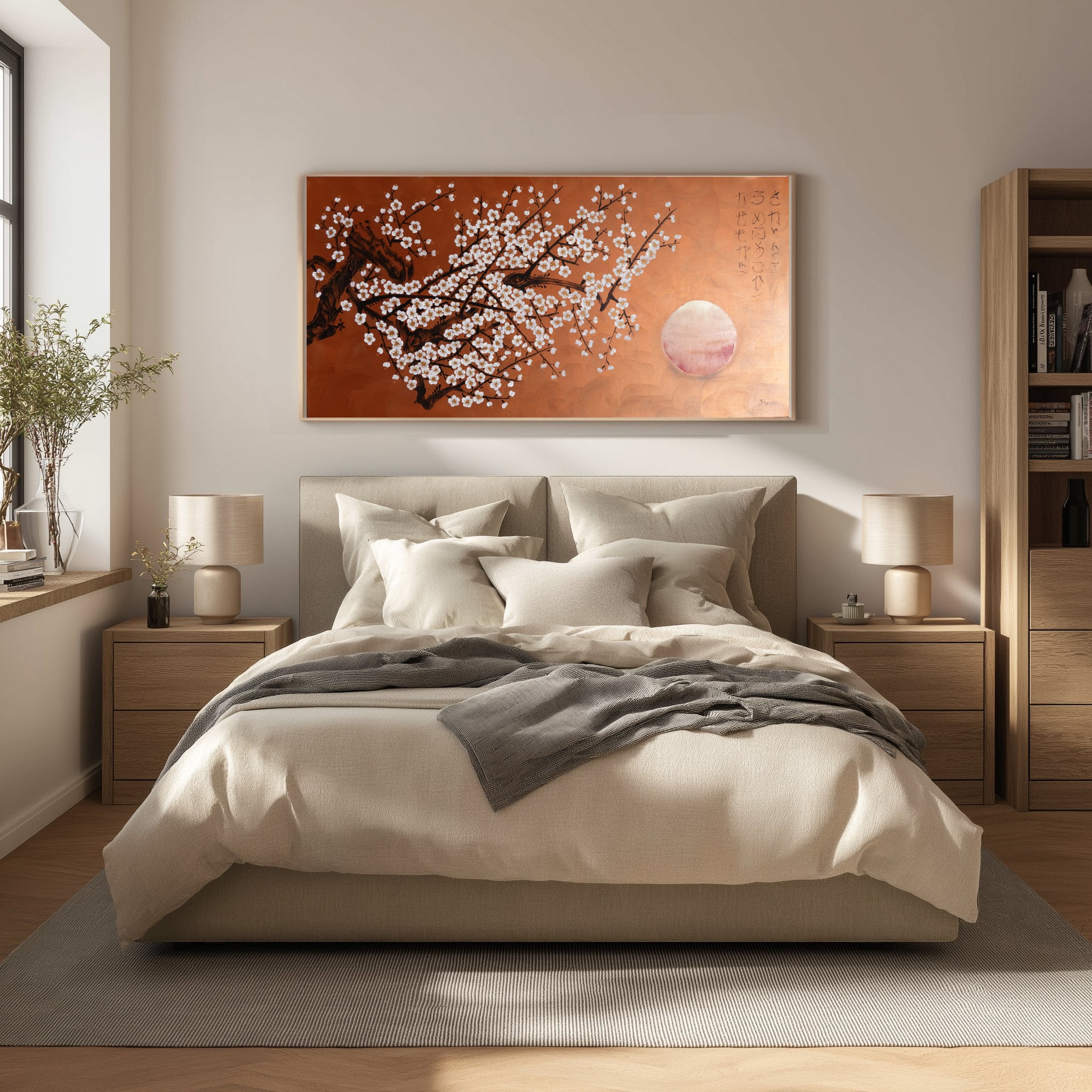 Sakura blanche J511 — Peinture japonaise cuivrée | Grande Acrylique sur toile | Ksavera