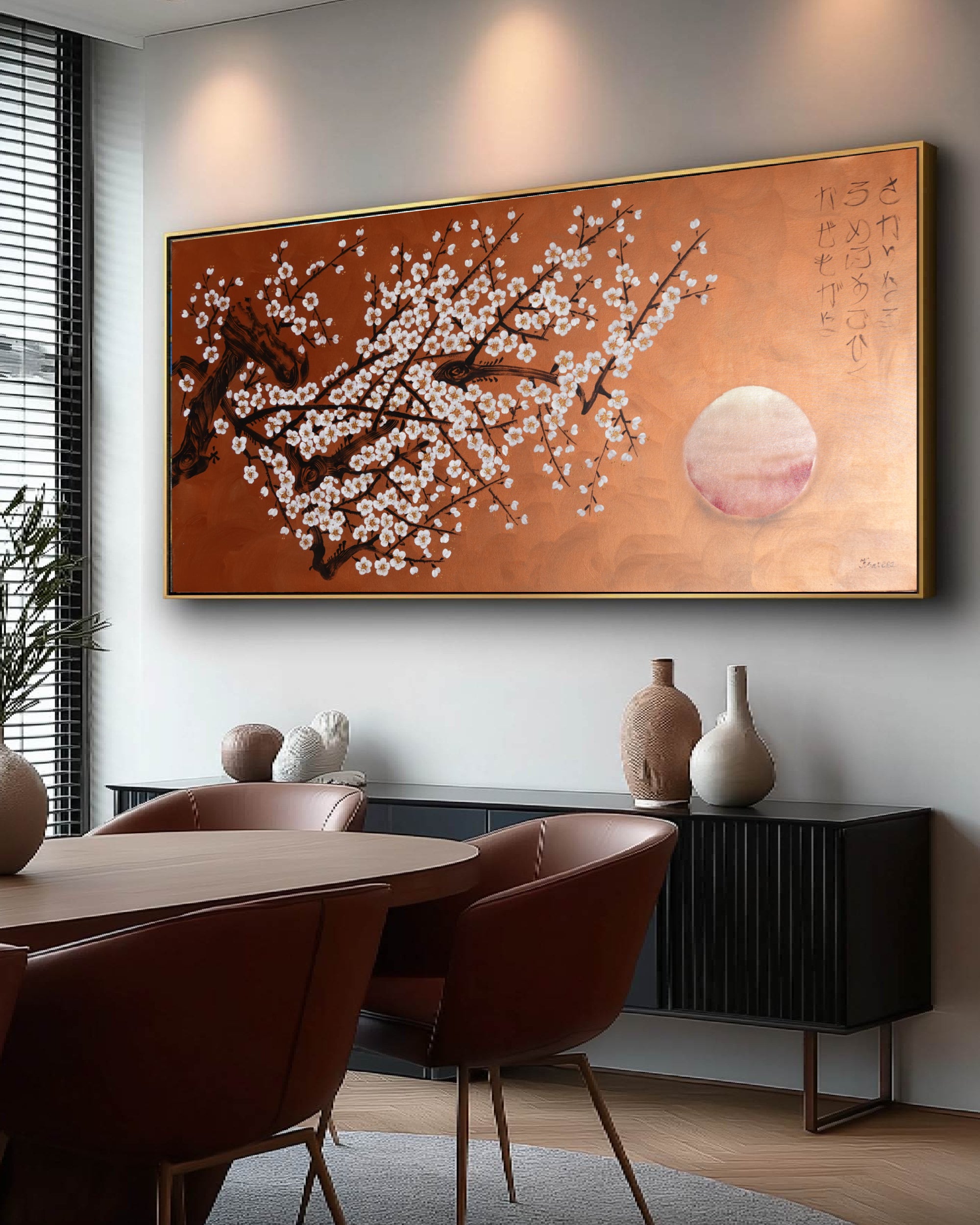 Sakura blanche J511 — Peinture japonaise cuivrée | Grande Acrylique sur toile | Ksavera