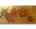 Red Sakura J514 — tableau japonais doré | Grande acrylique sur toile | Ksavera