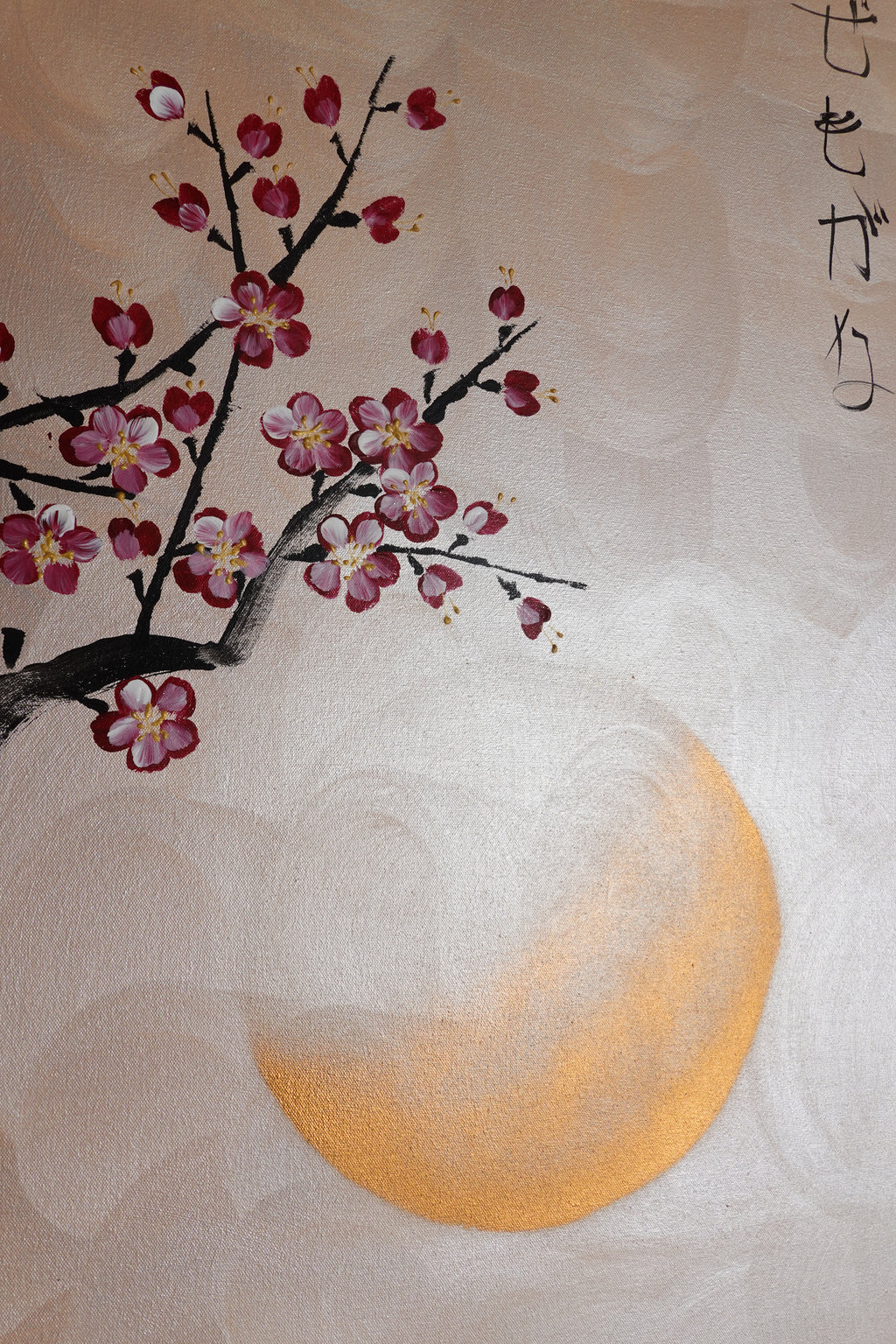 Sakura J516 — pearl peach Japanese Painting | Large Acrylic on Canvas | Ksavera