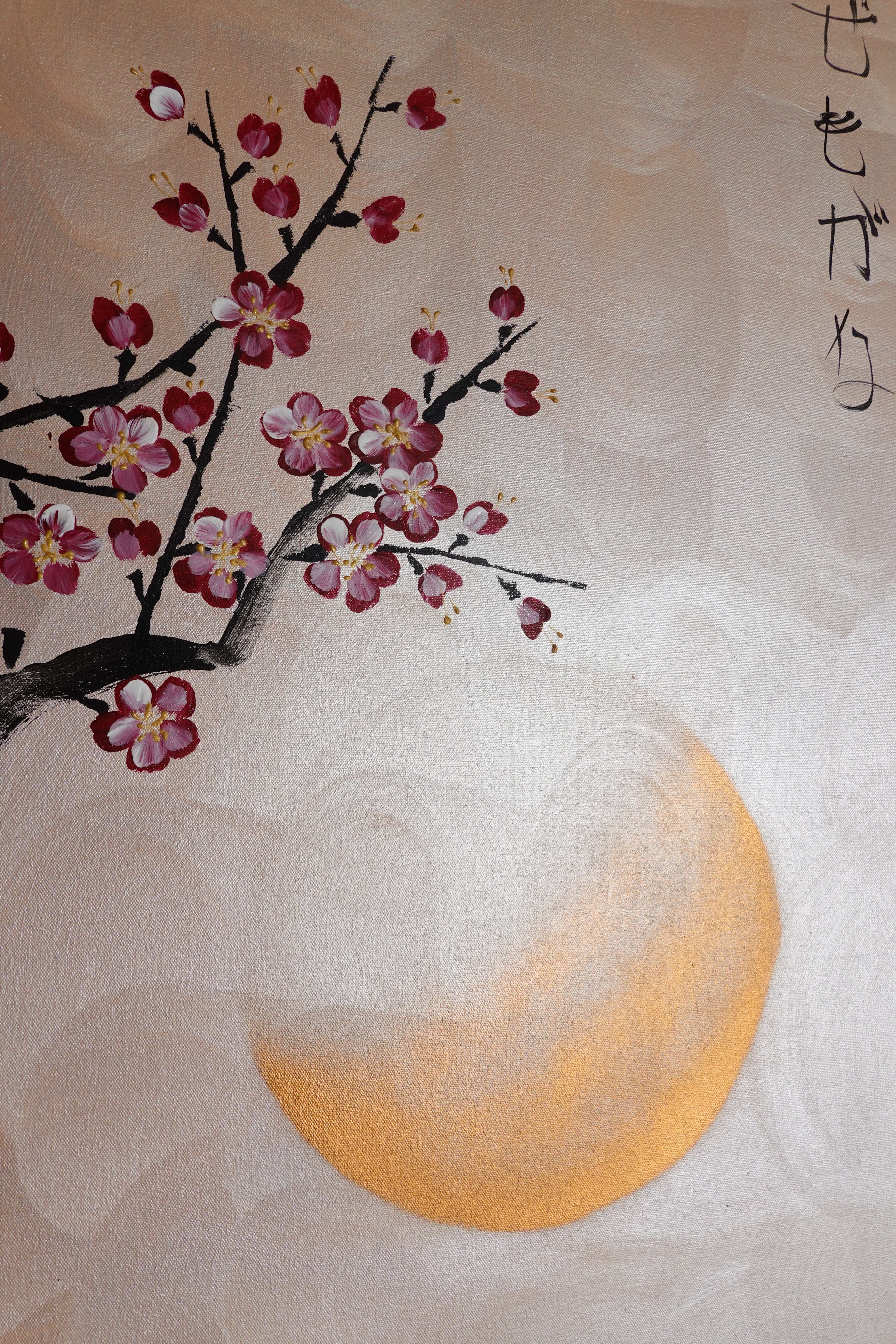 Sakura J516 — pearl peach Japanese Painting | Large Acrylic on Canvas | Ksavera