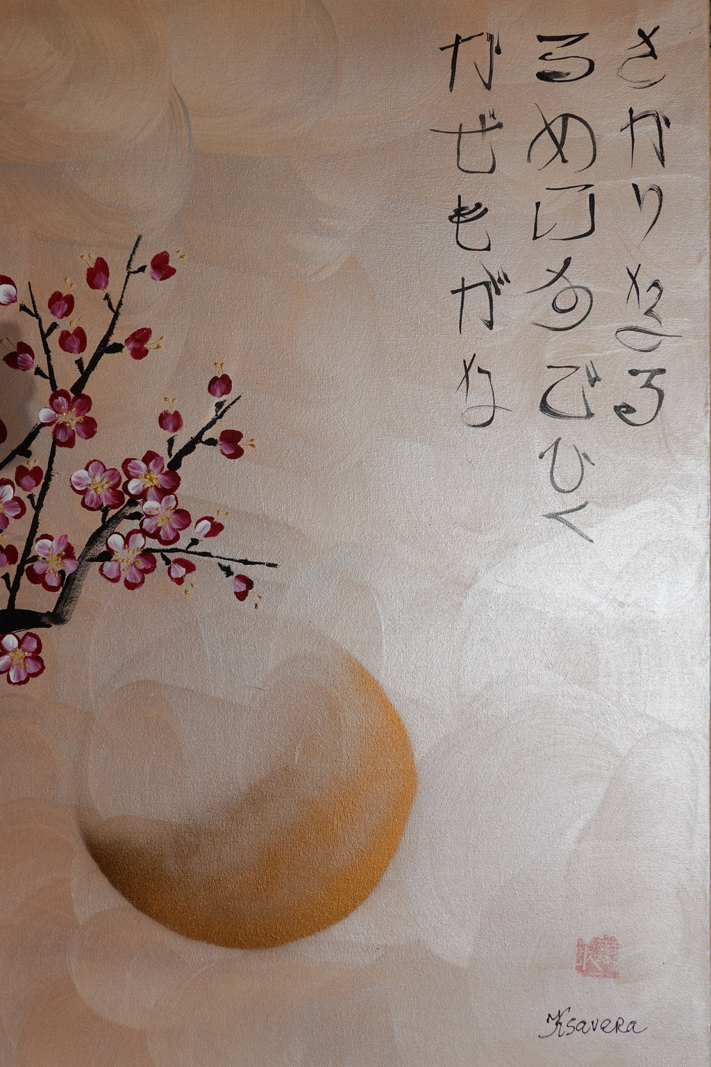 Sakura J516 — pearl peach Japanese Painting | Large Acrylic on Canvas | Ksavera