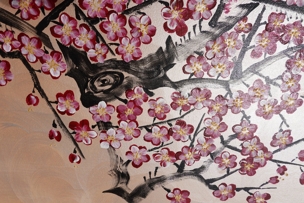 Sakura J516 — pearl peach Japanese Painting | Large Acrylic on Canvas | Ksavera