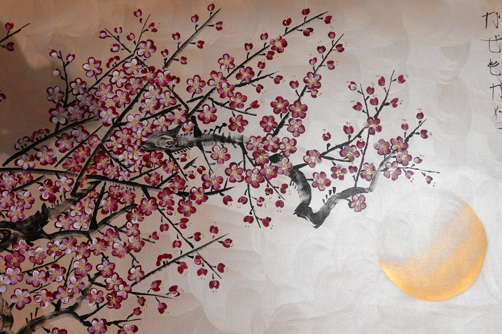 Sakura J516 — pearl peach Japanese Painting | Large Acrylic on Canvas | Ksavera