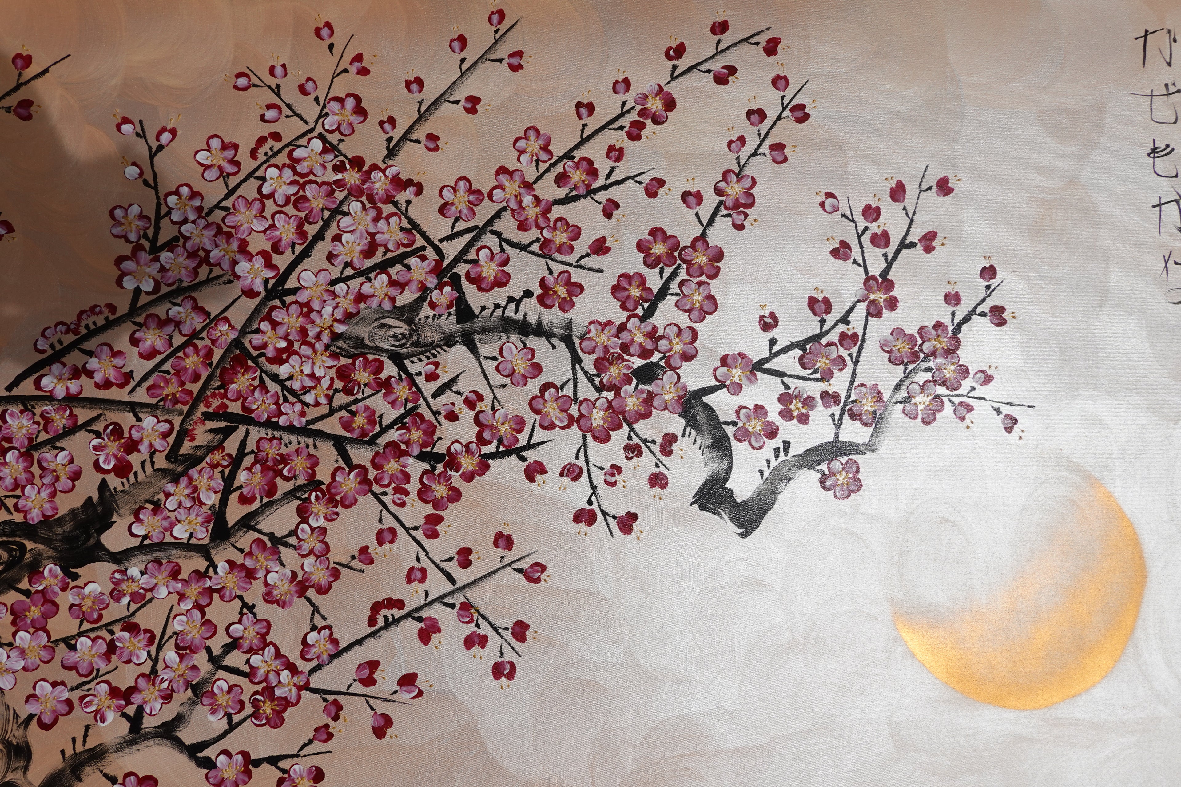 Sakura J516 — pearl peach Japanese Painting | Large Acrylic on Canvas | Ksavera