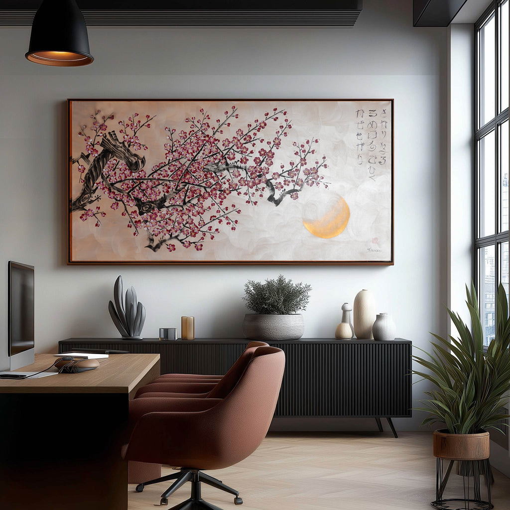 Sakura J516 — pearl peach Japanese Painting | Large Acrylic on Canvas | Ksavera