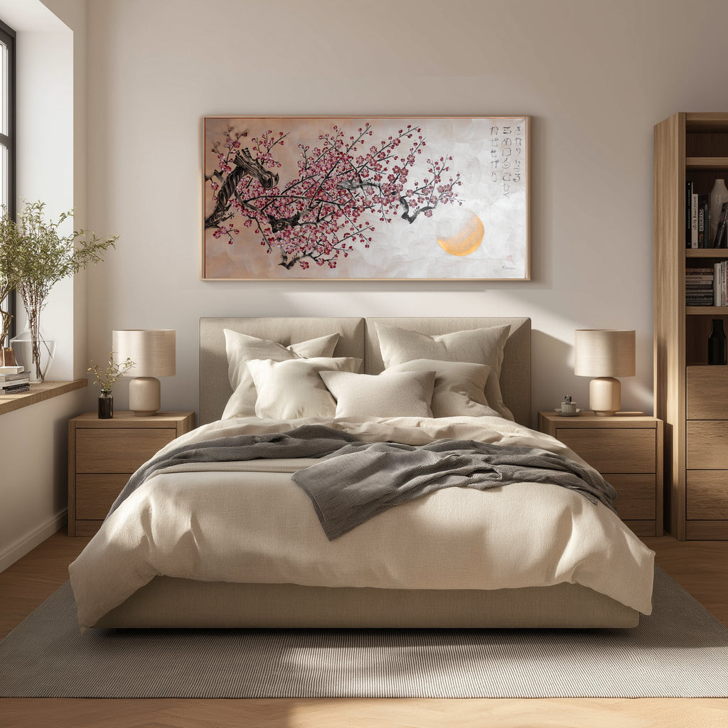 Sakura J516 — pearl peach Japanese Painting | Large Acrylic on Canvas | Ksavera