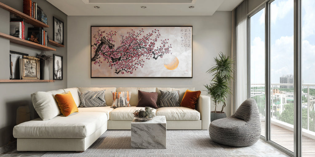 Sakura J516 — pearl peach Japanese Painting | Large Acrylic on Canvas | Ksavera