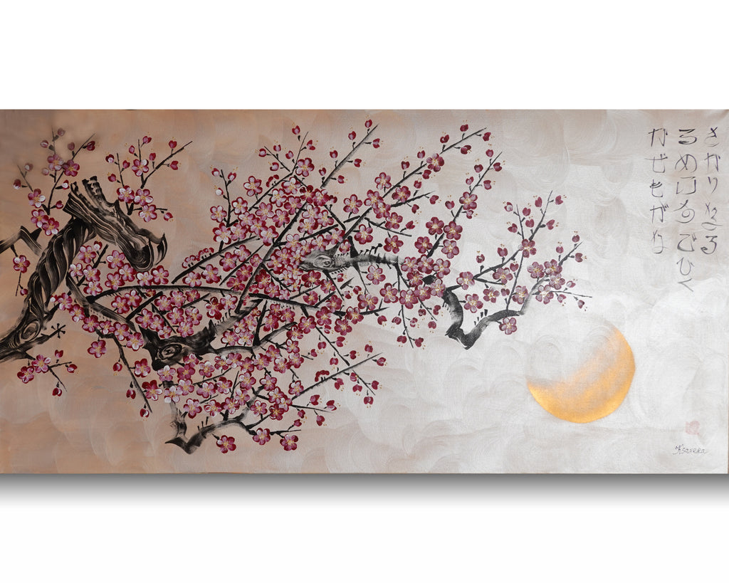 Sakura J516 — pearl peach Japanese Painting | Large Acrylic on Canvas | Ksavera