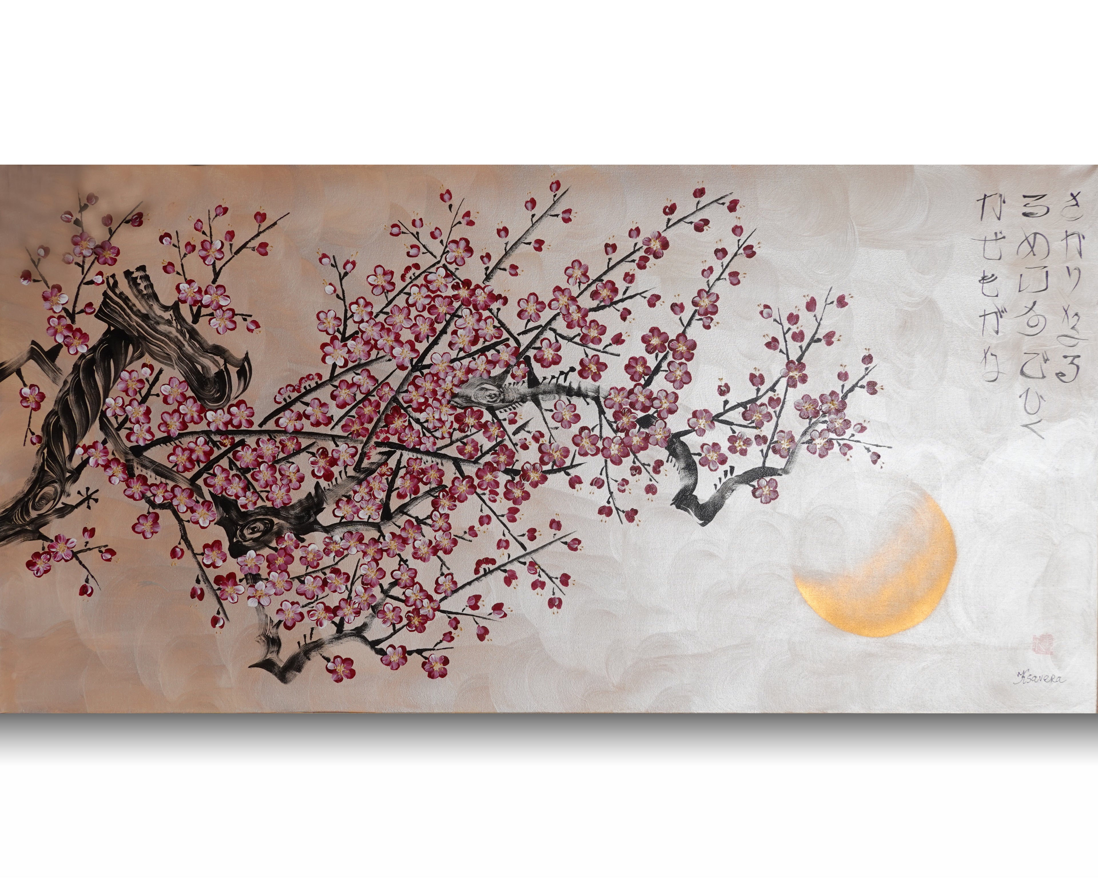 Sakura J516 — pearl peach Japanese Painting | Large Acrylic on Canvas | Ksavera