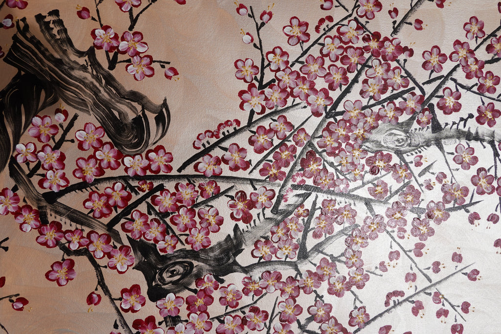 Sakura J516 — pearl peach Japanese Painting | Large Acrylic on Canvas | Ksavera