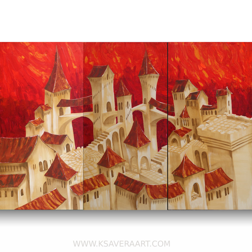 Old town Dolce Acqua S038 large orange original paintings by Ksavera