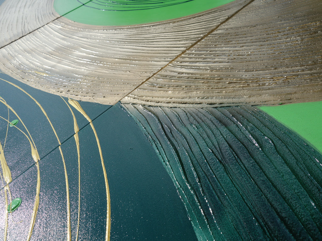 Peintures or vert « Abstrait A056 » — Grand triptyque texturé de Ksavera