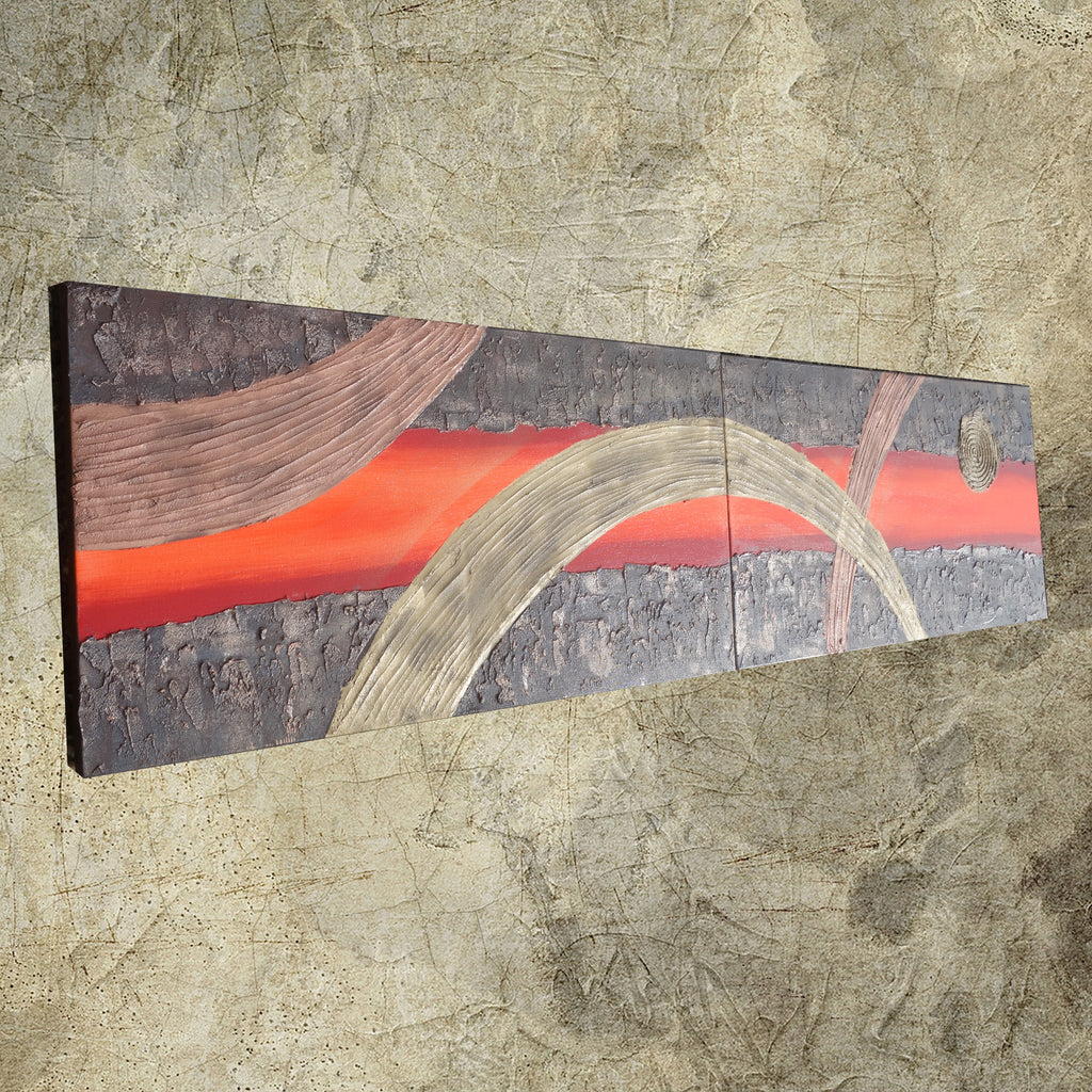Rusty Red Paintings “Abstract A108” — Textured Long Diptych by Ksavera