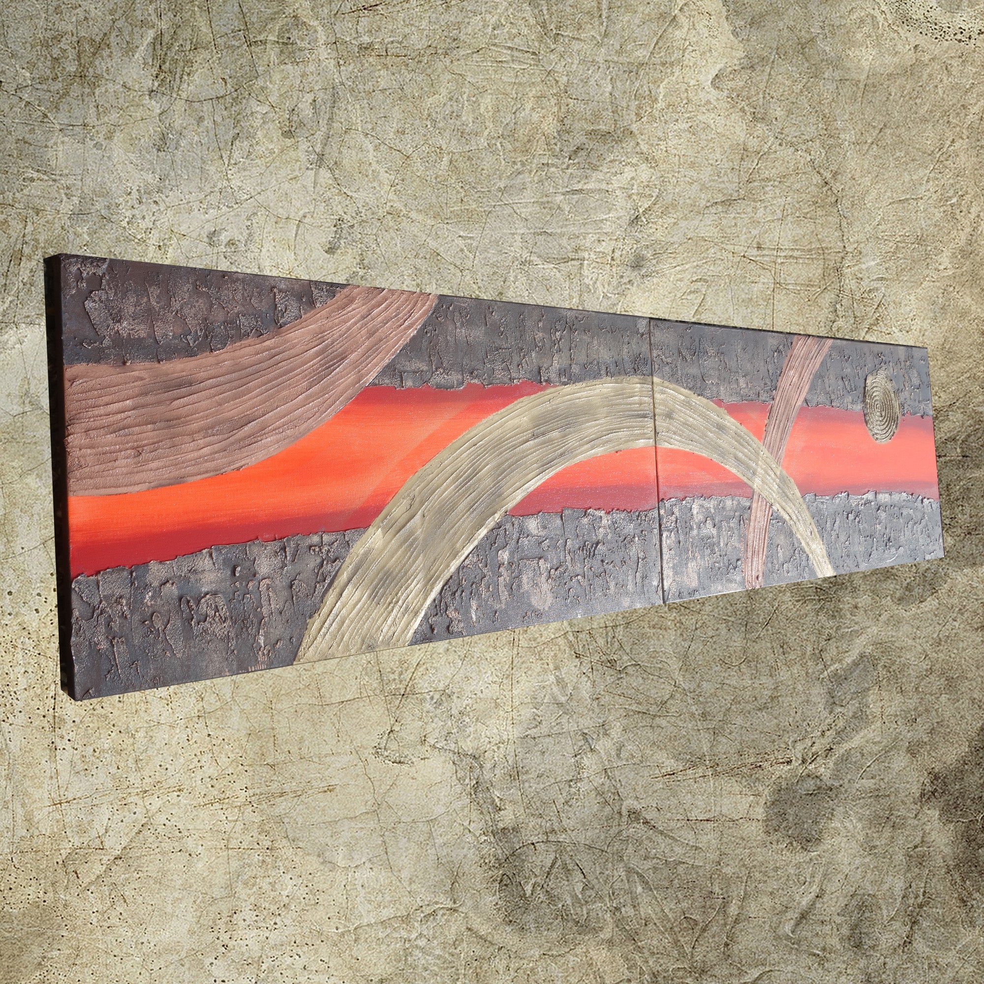 Rusty Red Paintings “Abstract A108” — Textured Long Diptych by Ksavera