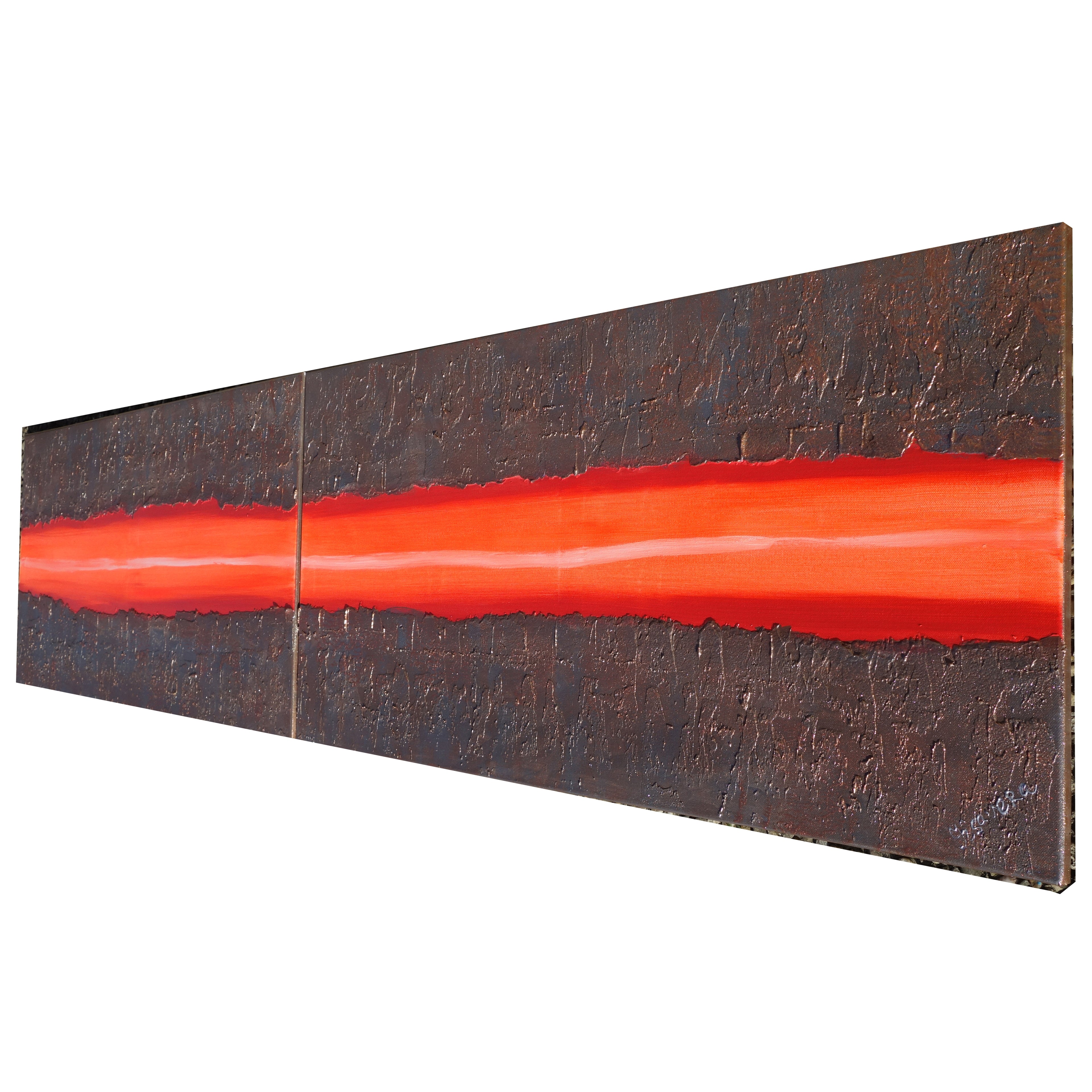 Rusty Red Paintings “Abstract A235” - Textured Long Diptych by Ksavera