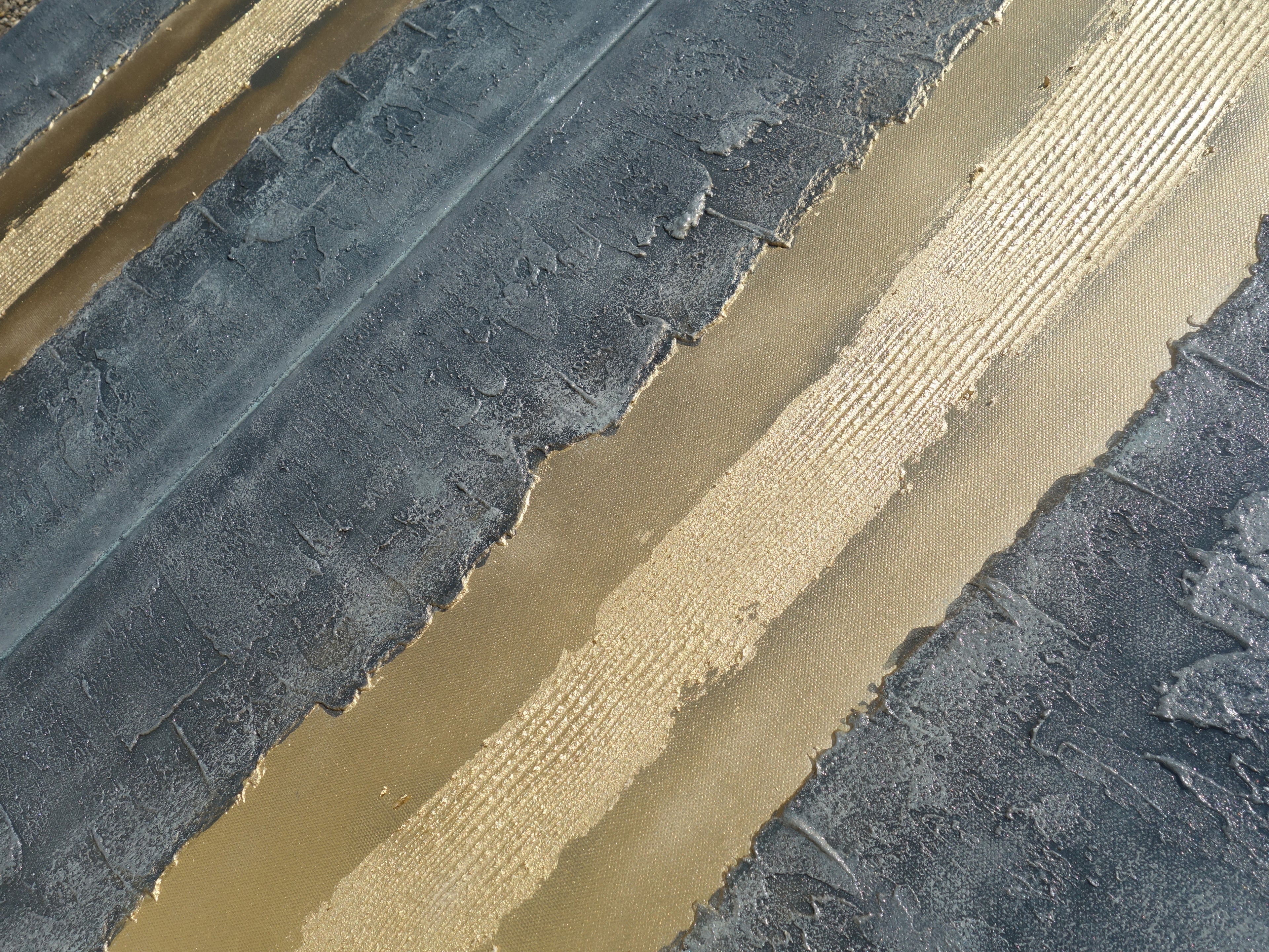 Peintures sur fer doré « Abstrait A337 » — Diptyque allongé texturé de Ksavera