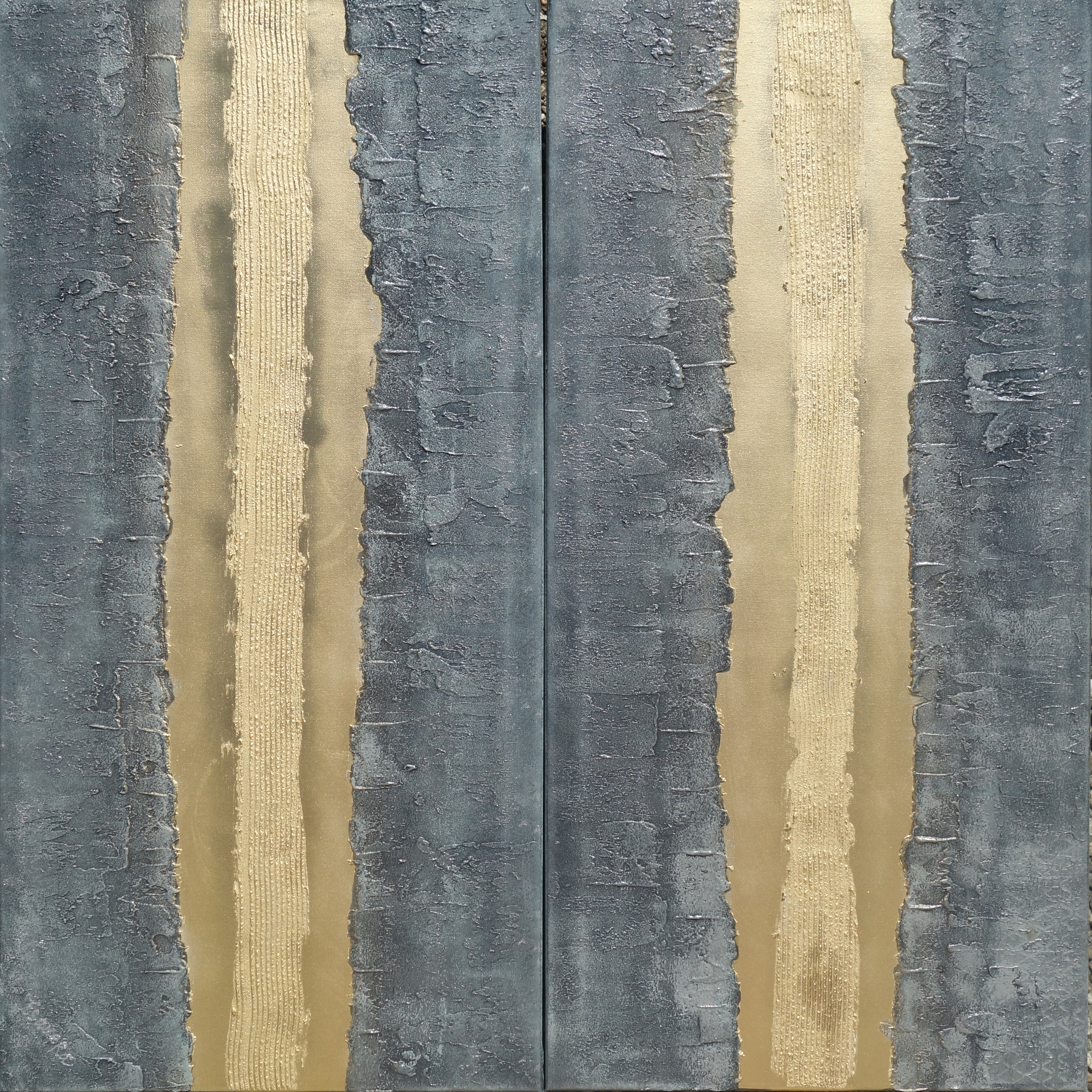 Peintures sur fer doré « Abstrait A337 » — Diptyque allongé texturé de Ksavera