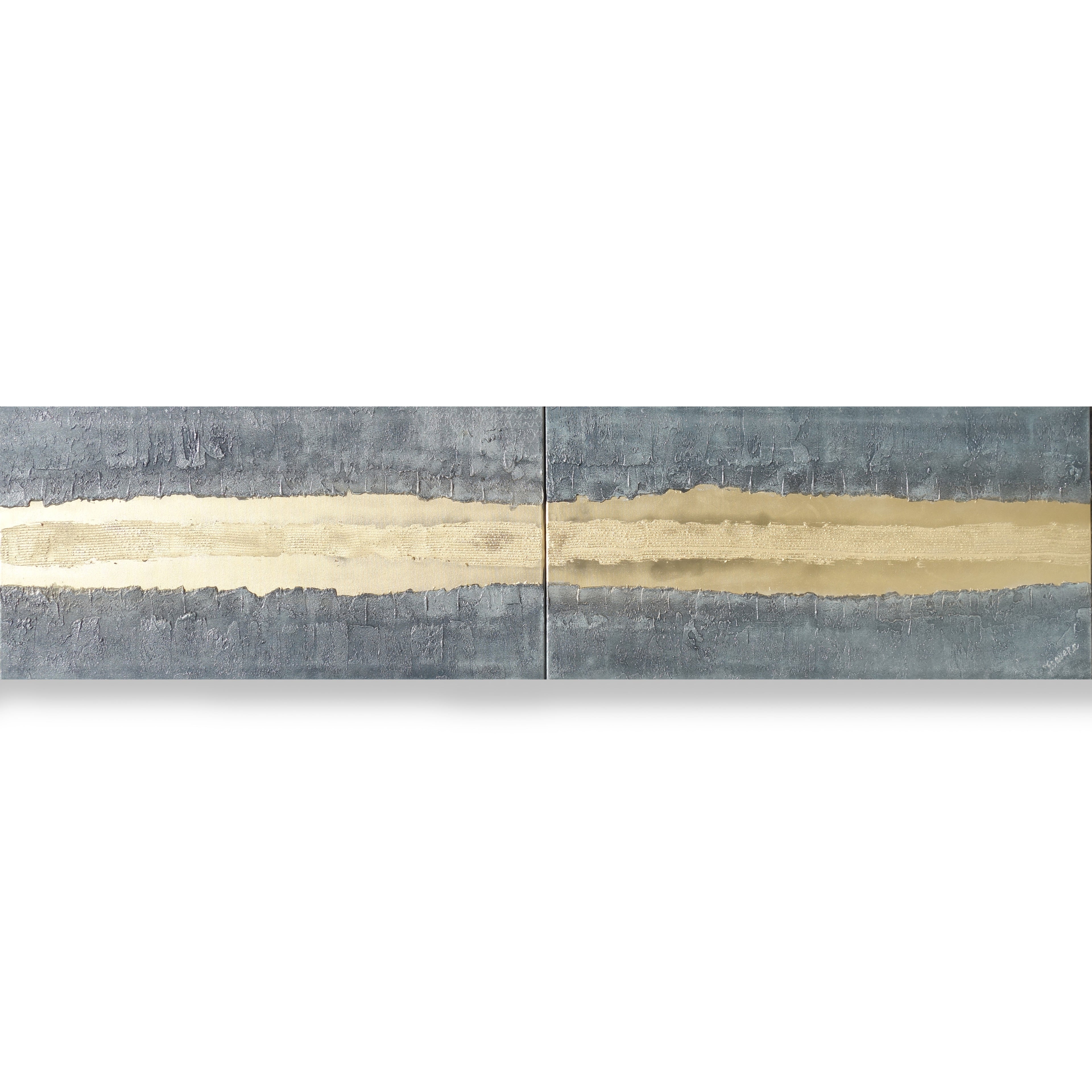 Peintures sur fer doré « Abstrait A337 » — Diptyque allongé texturé de Ksavera
