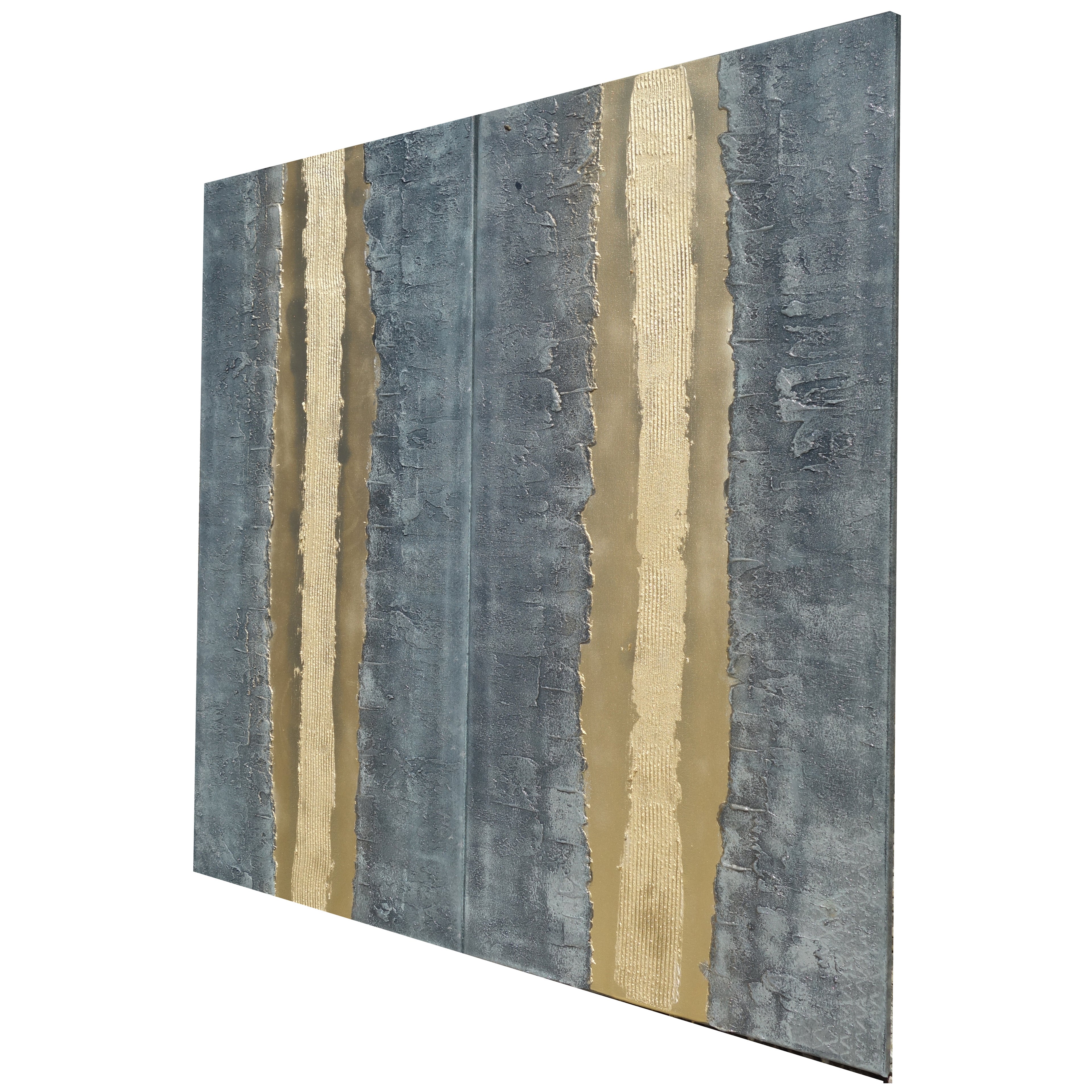 Peintures sur fer doré « Abstrait A337 » — Diptyque allongé texturé de Ksavera