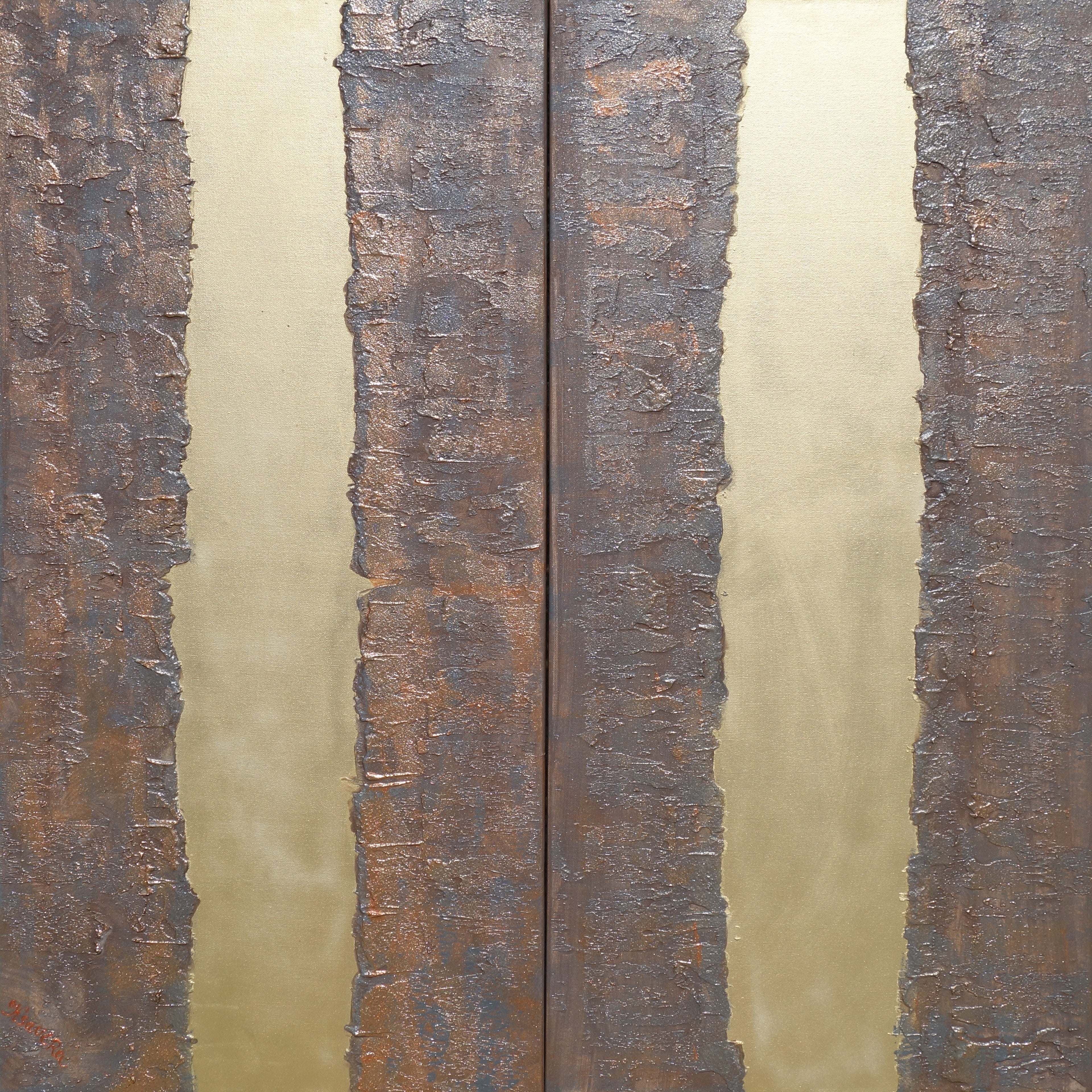 Gold rusty Paintings “Abstract A338” — Textured Long Diptych by Ksavera