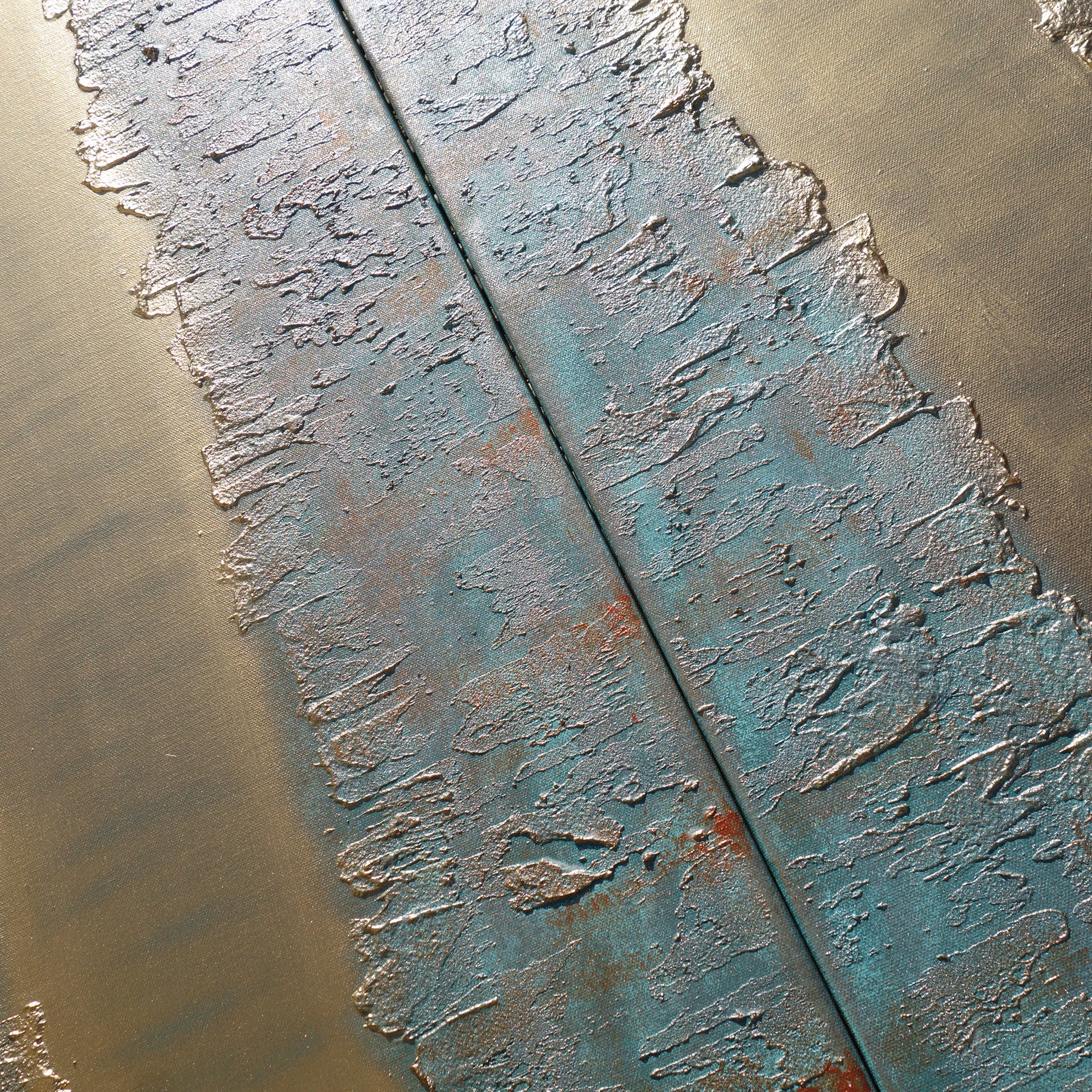 Gold patina Paintings “Abstract A443” - Textured Long Diptych by Ksavera