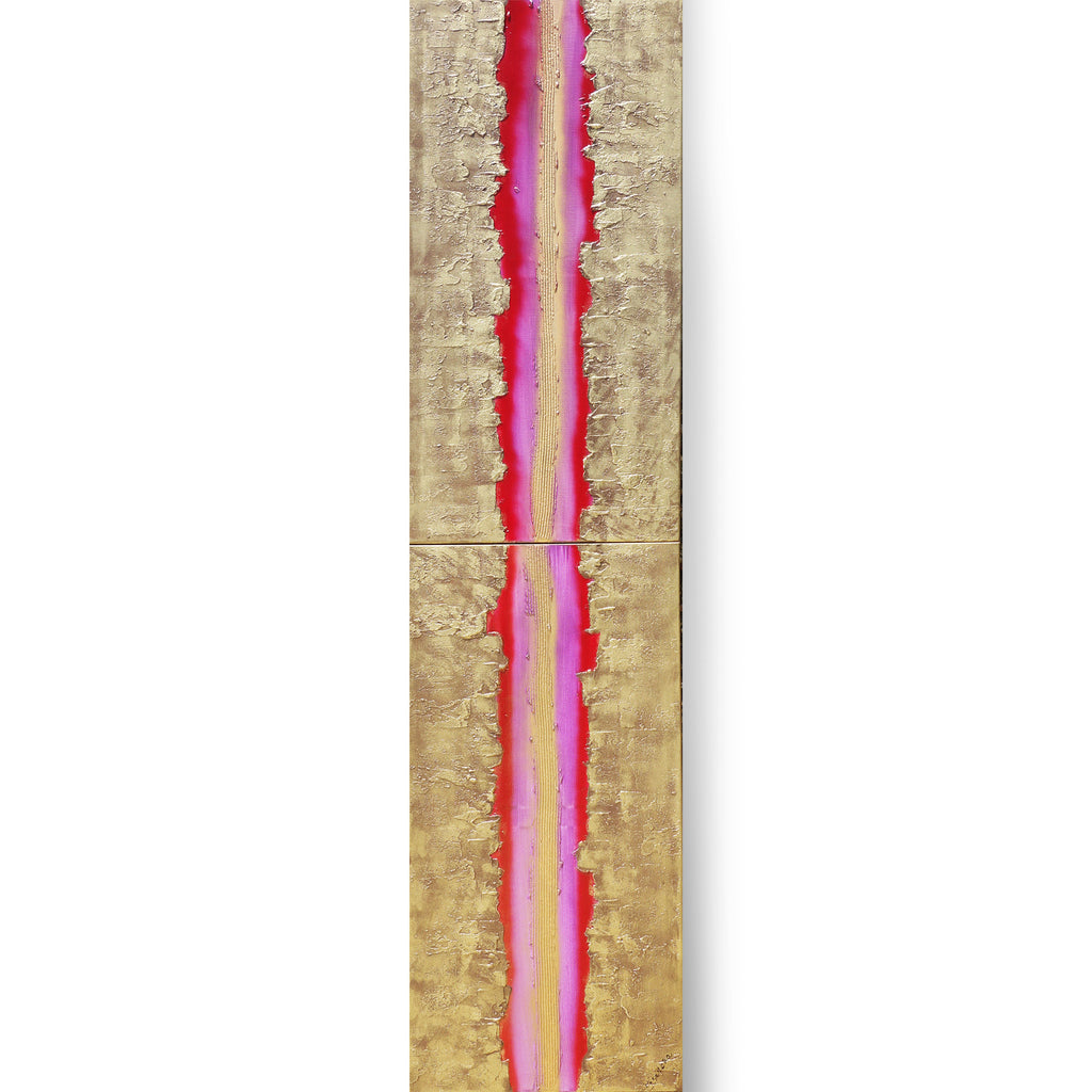 Gold Magenta Paintings “Abstract A471” - Textured Long Diptych by artist Ksavera