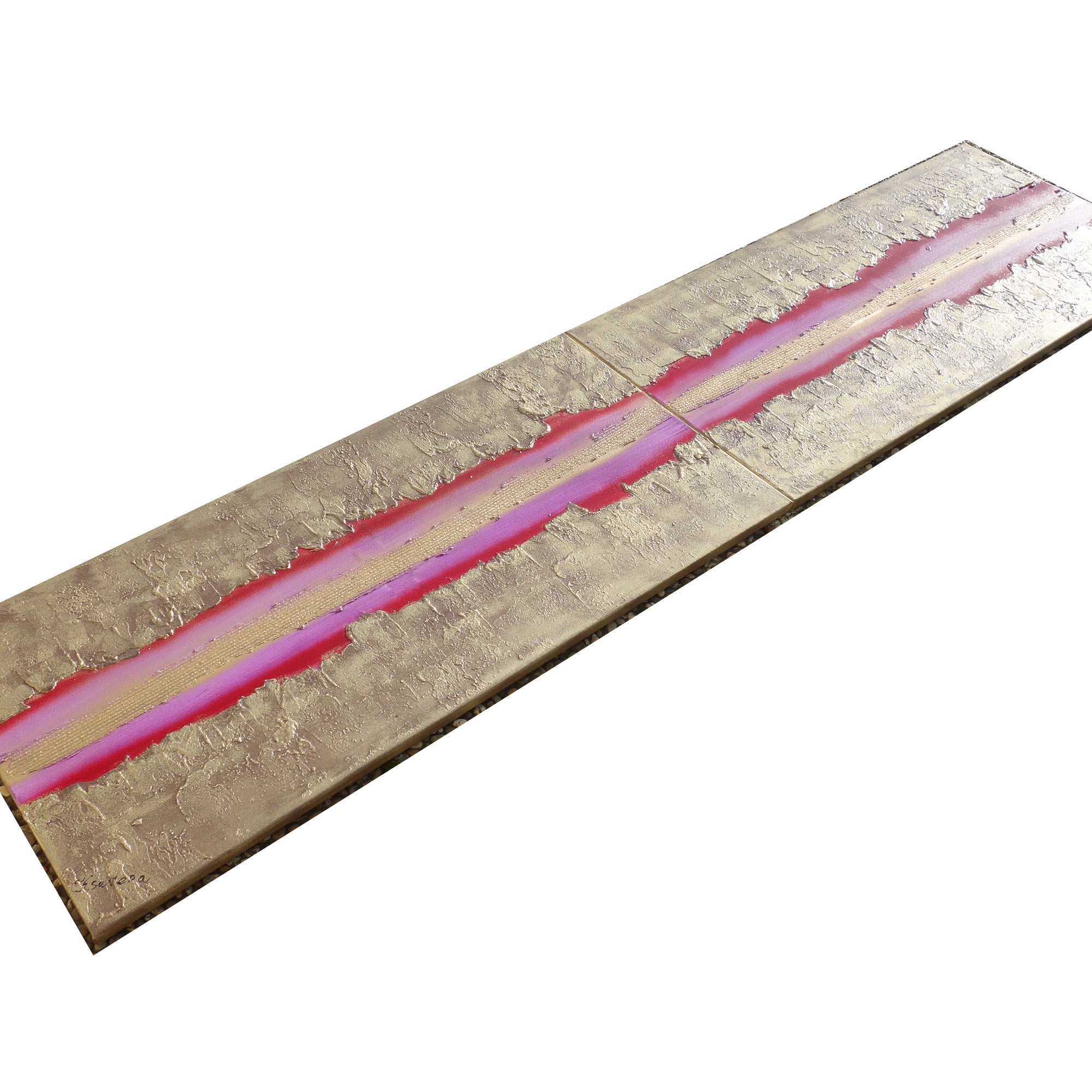 Gold Magenta Paintings “Abstract A471” - Textured Long Diptych by artist Ksavera