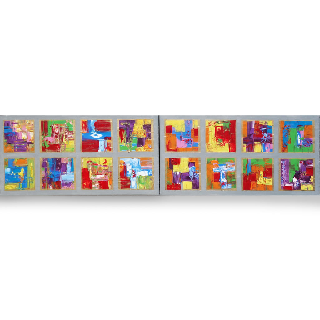 Colorful painting “Abstract A489” - Palette knife Long Diptych by Ksavera