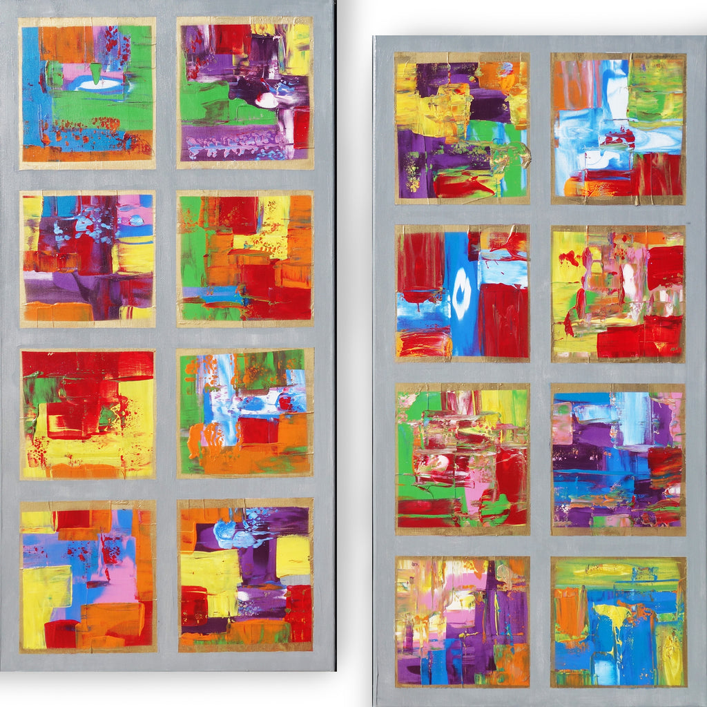 Colorful painting “Abstract A489” - Palette knife Long Diptych by Ksavera