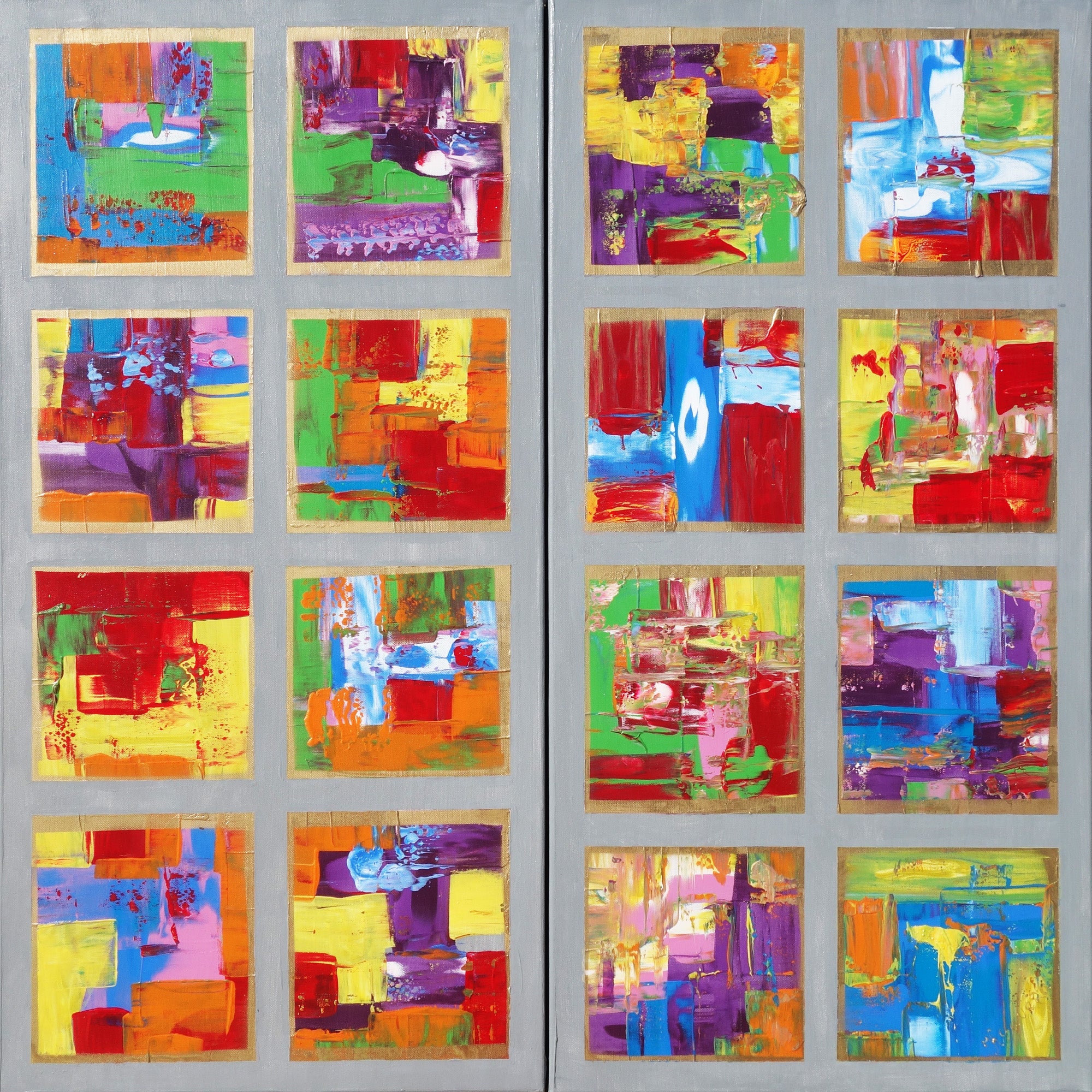 Colorful painting “Abstract A489” - Palette knife Long Diptych by Ksavera