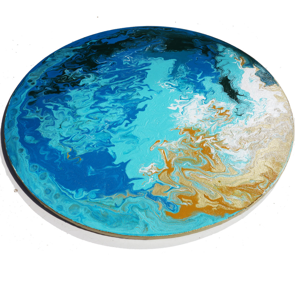 Peintures représentant le bord de mer « Abstrait A547 » - peinture ronde bleue de l'artiste Ksavera