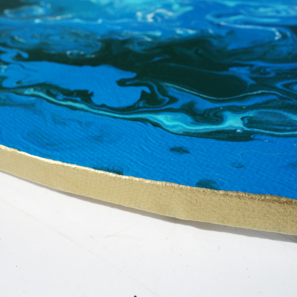 Peintures représentant le bord de mer « Abstrait A547 » - peinture ronde bleue de l'artiste Ksavera