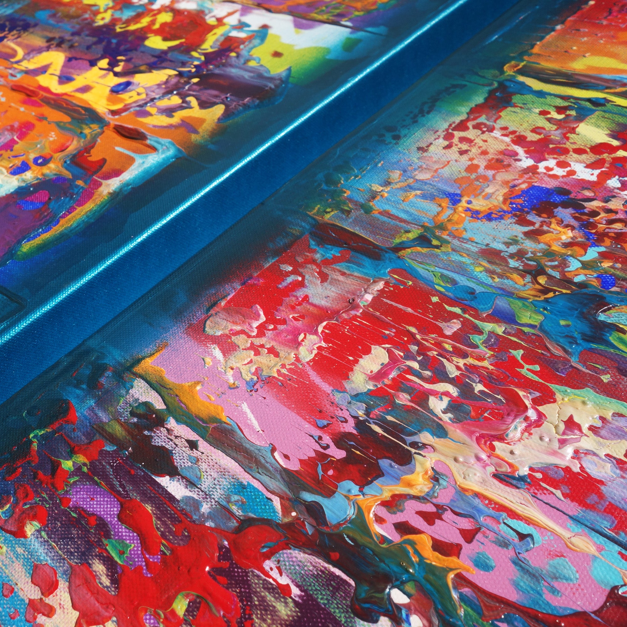 Abstract A638 blue colorful diptych - narrow long abstract paintings by artist Ksavera