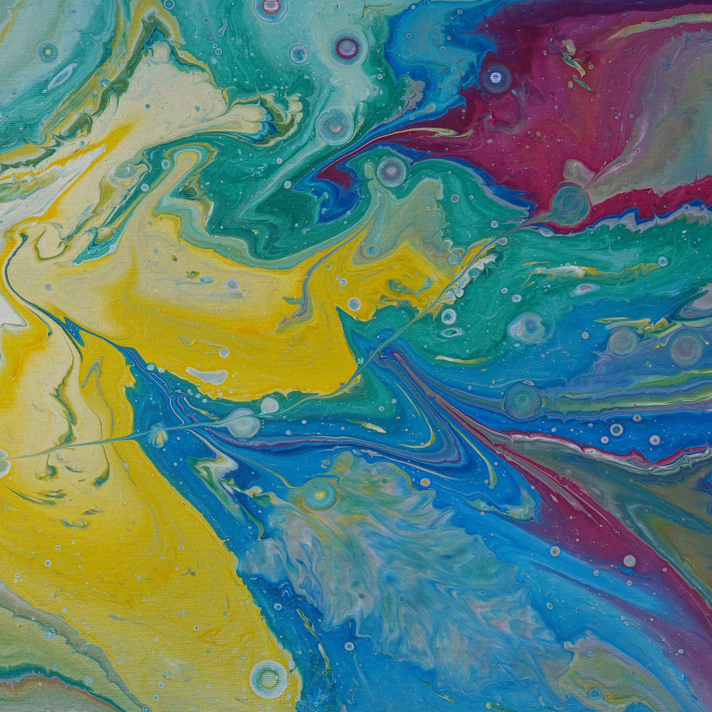 Pouring Abstract paintings A1068 - large blue diptych, original acrylic painting by artist Ksavera