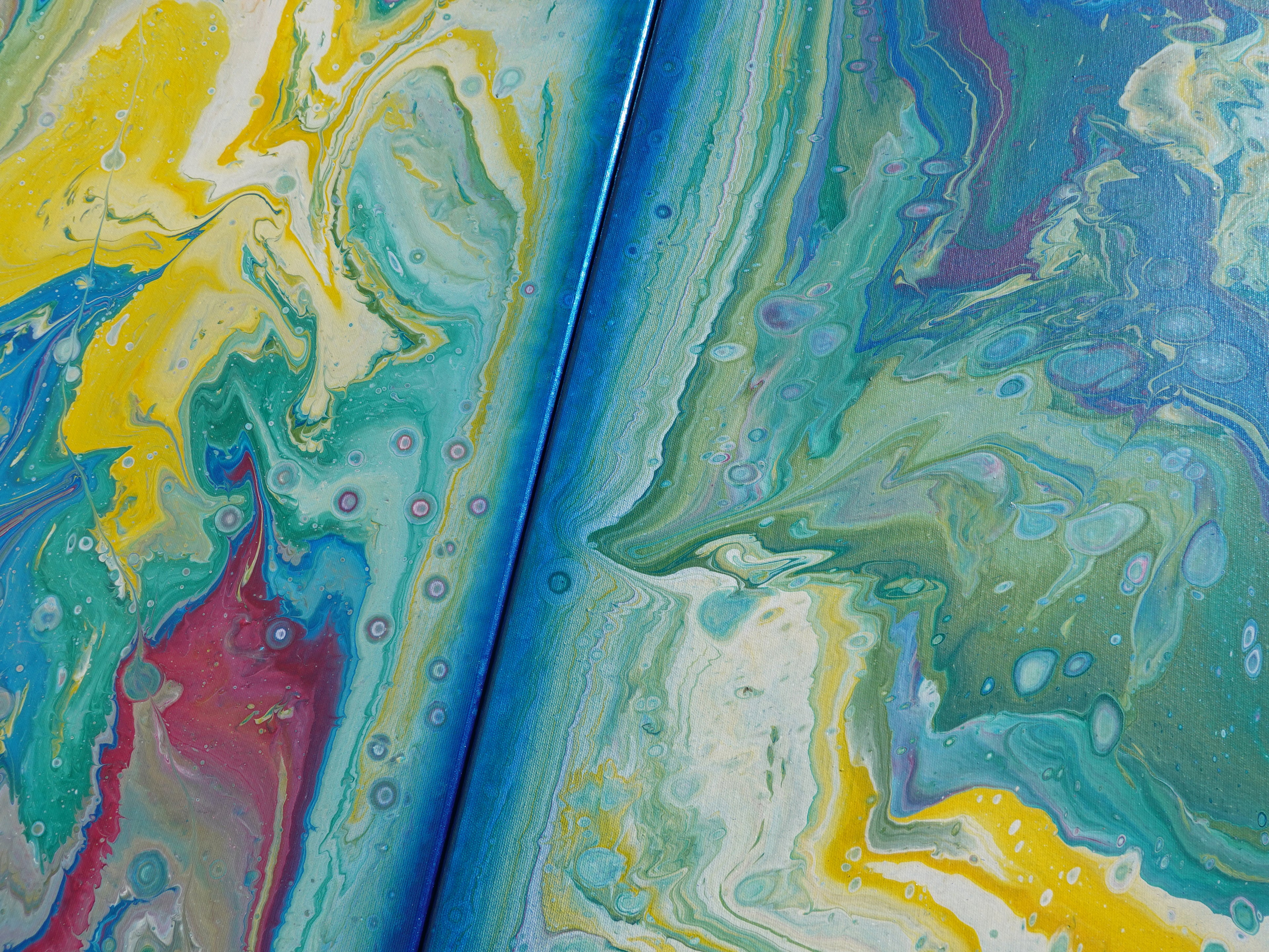 Pouring Abstract paintings A1068 - large blue diptych, original acrylic painting by artist Ksavera