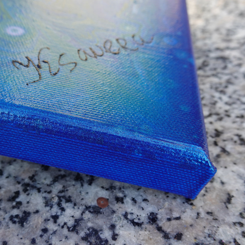 Pouring Abstract paintings A1068 - large blue diptych, original acrylic painting by artist Ksavera