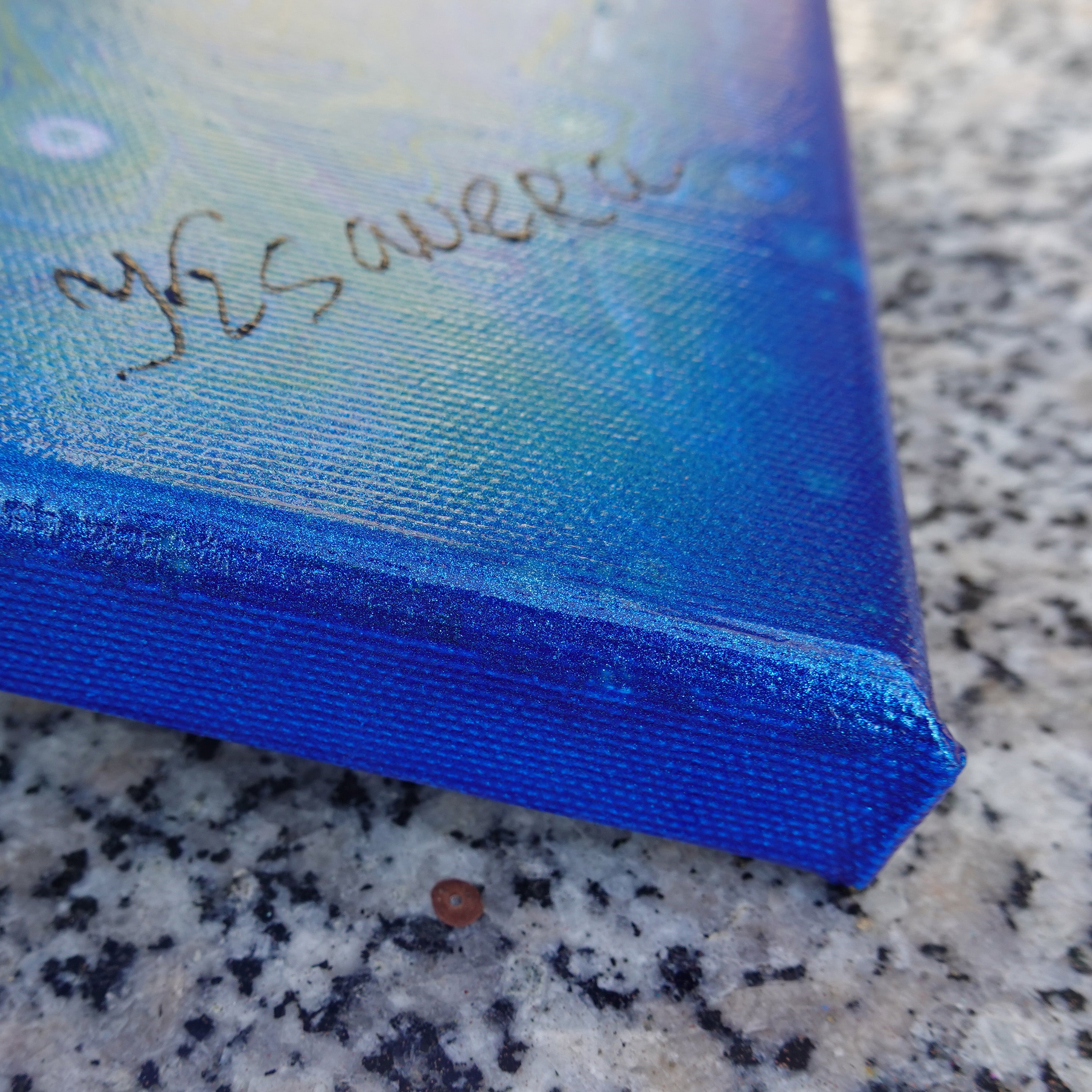 Pouring Abstract paintings A1068 - large blue diptych, original acrylic painting by artist Ksavera