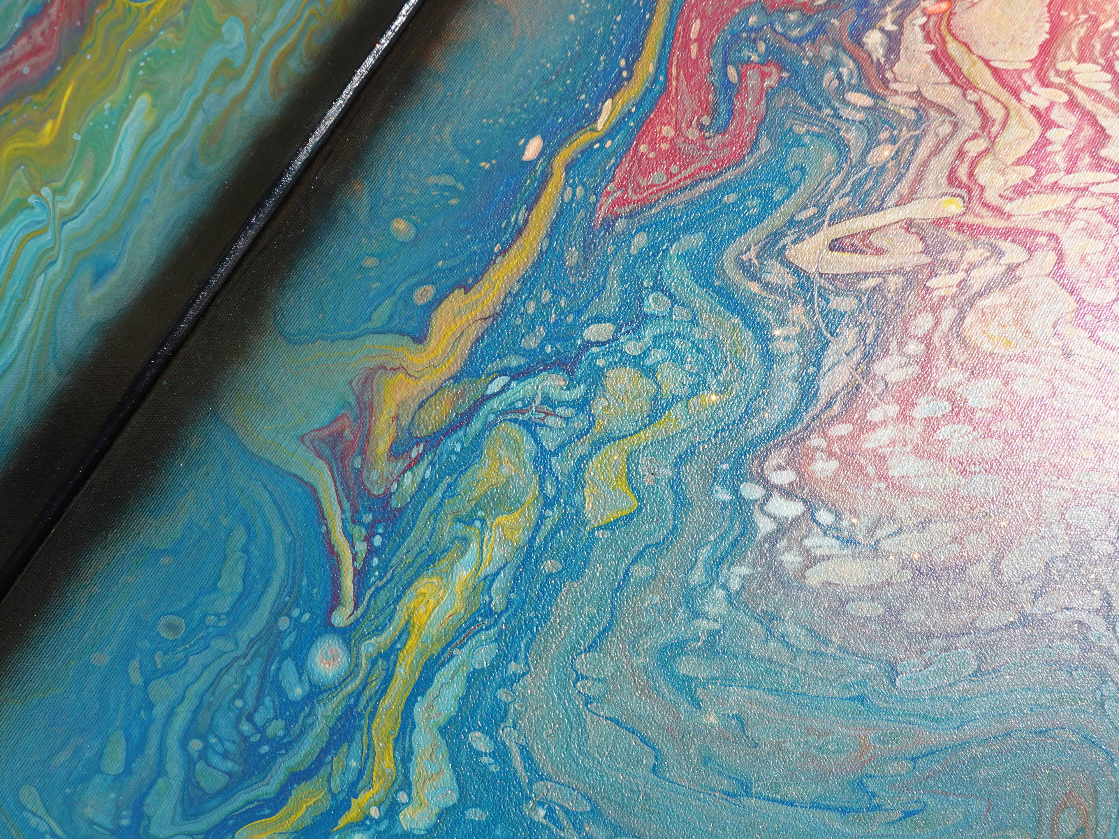 Abstract painting A1118 large pouring blue triptych by Ksavera