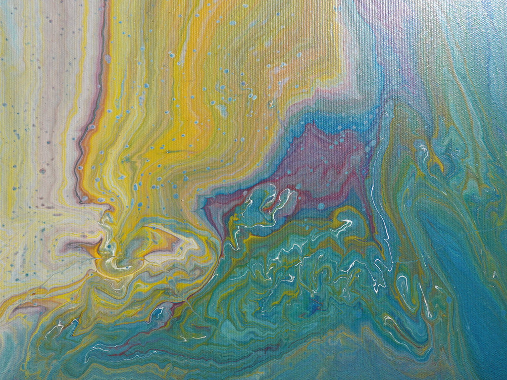 Abstract painting A1118 large pouring blue triptych by Ksavera