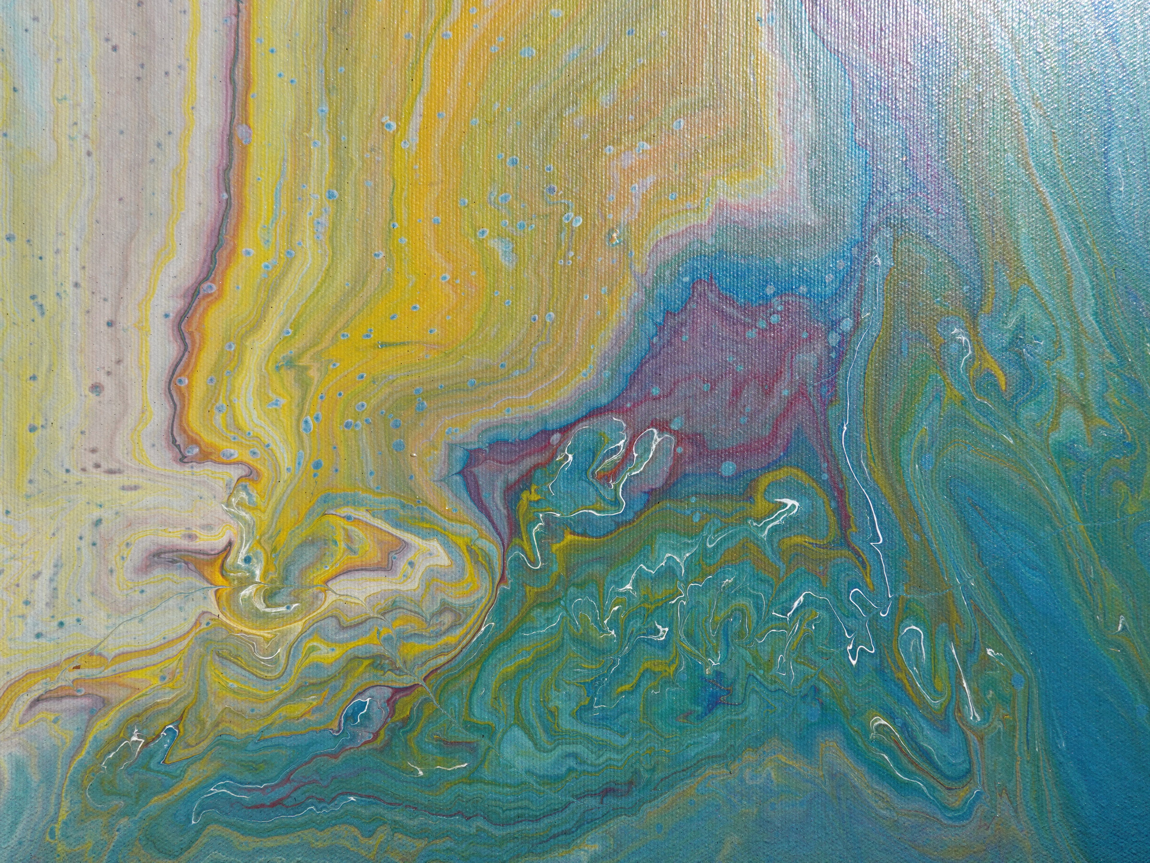 Abstract painting A1118 large pouring blue triptych by Ksavera