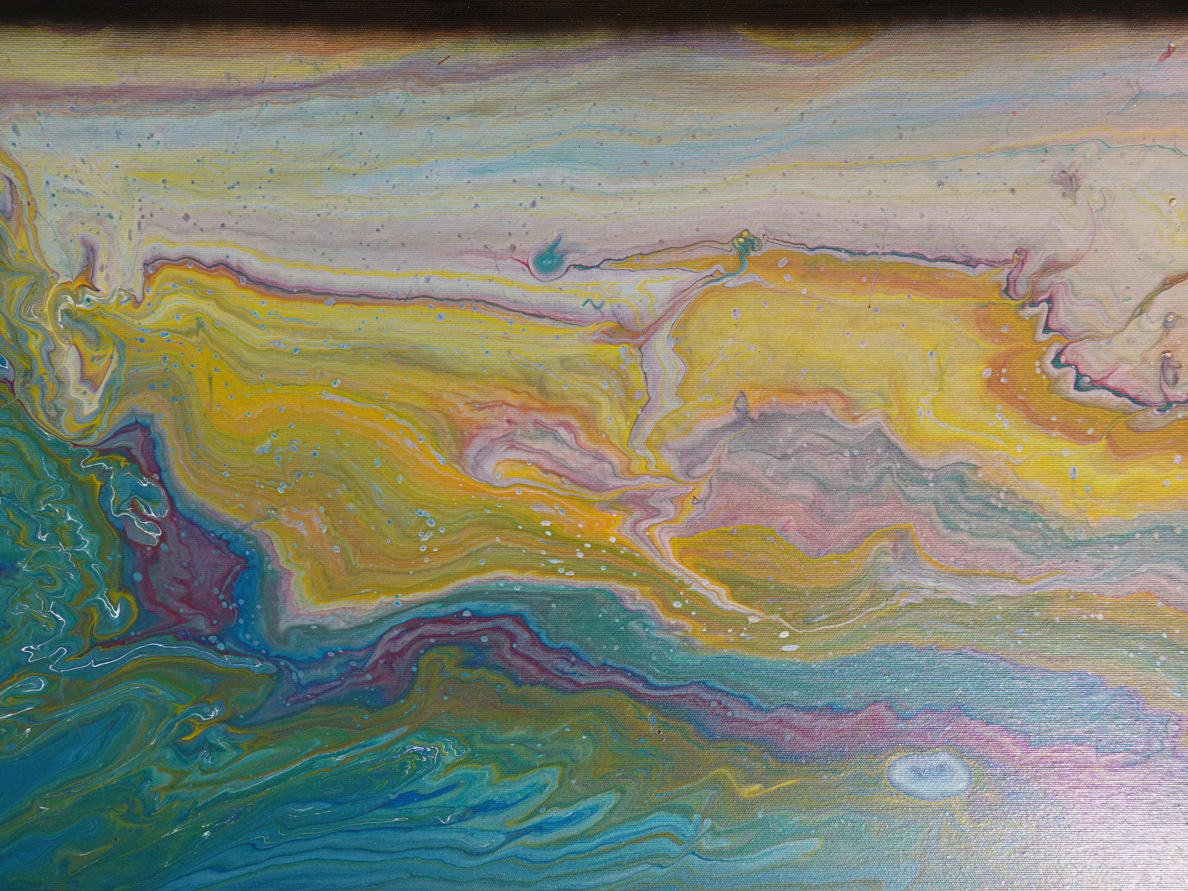 Abstract painting A1118 large pouring blue triptych by Ksavera