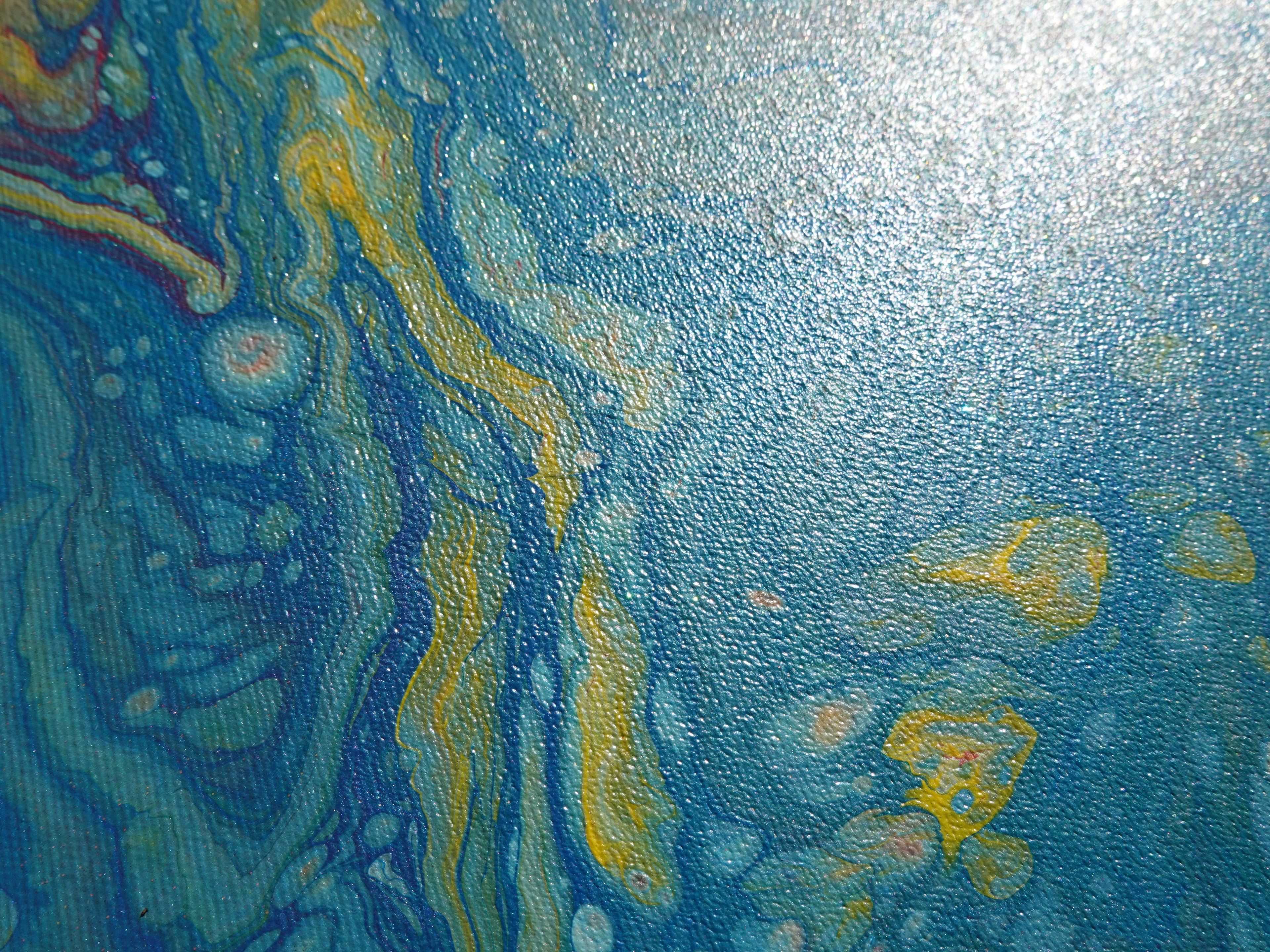 Abstract painting A1118 large pouring blue triptych by Ksavera