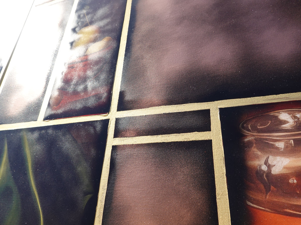 Renaissance portrait A1163 - triptych, original acrylic painting and collage on Stretched Canvas by artist Ksavera