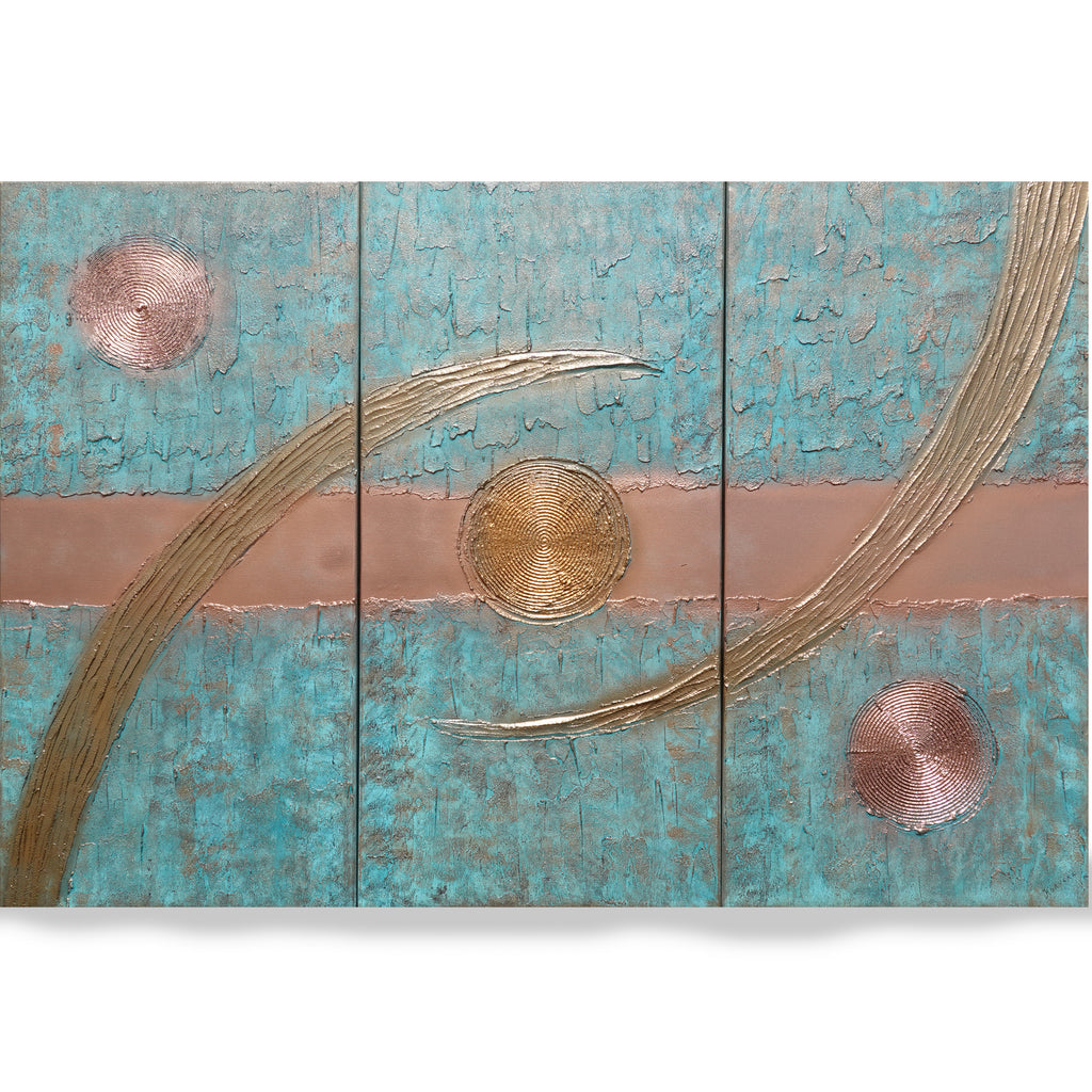 Peintures à patine de cuivre « Abstrait A1211 » — Grand triptyque texturé de Ksavera