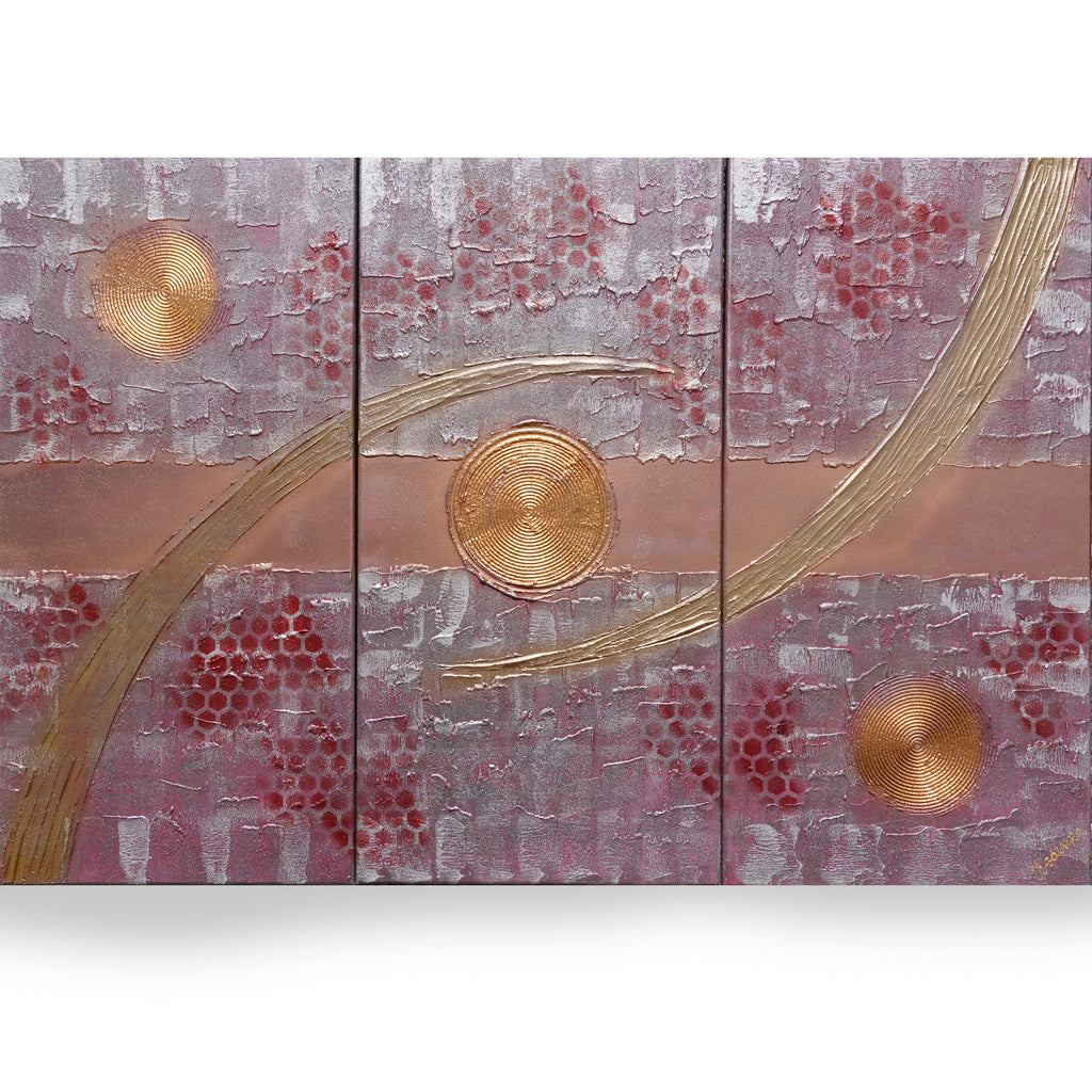 Burgundy silver Paintings “Abstract A1213” — Large textured Triptych
Original Acrylic Painting on Stretched Canvas by Artist Ksavera