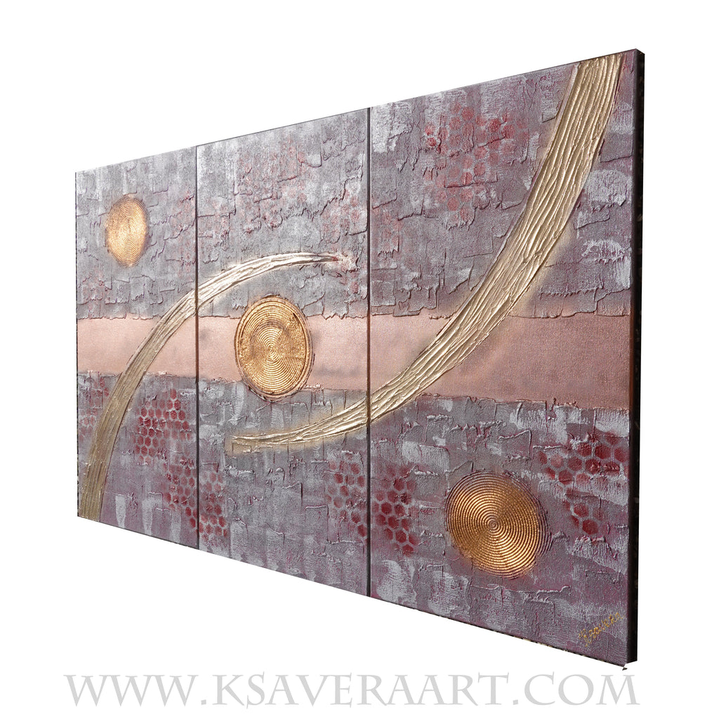 Burgundy silver Paintings “Abstract A1213” — Large textured Triptych
Original Acrylic Painting on Stretched Canvas by Artist Ksavera