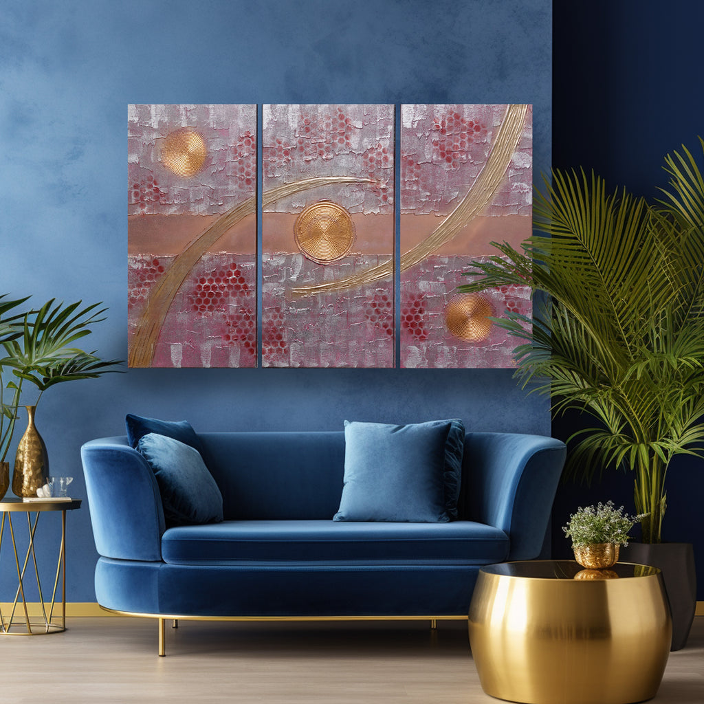 Burgundy silver Paintings “Abstract A1213” — Large textured Triptych
Original Acrylic Painting on Stretched Canvas by Artist Ksavera