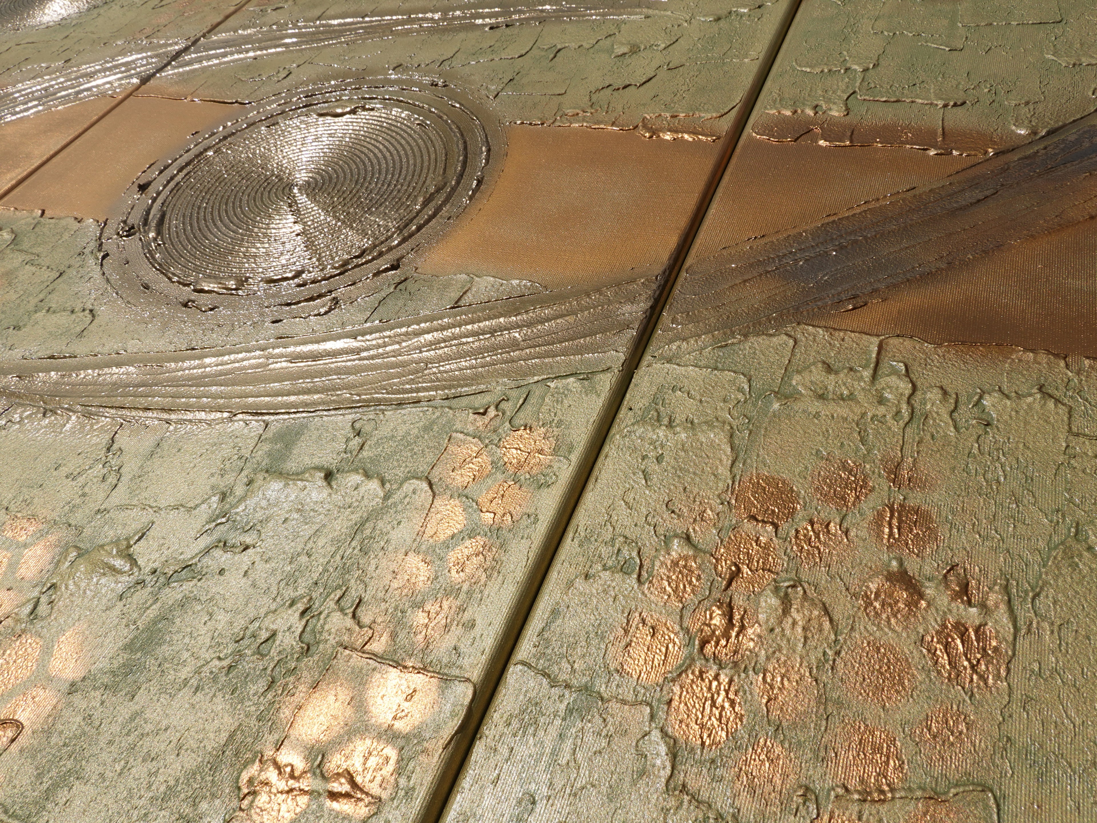 Peintures dorées « Abstrait A1220 » — Grand triptyque texturé de Ksavera